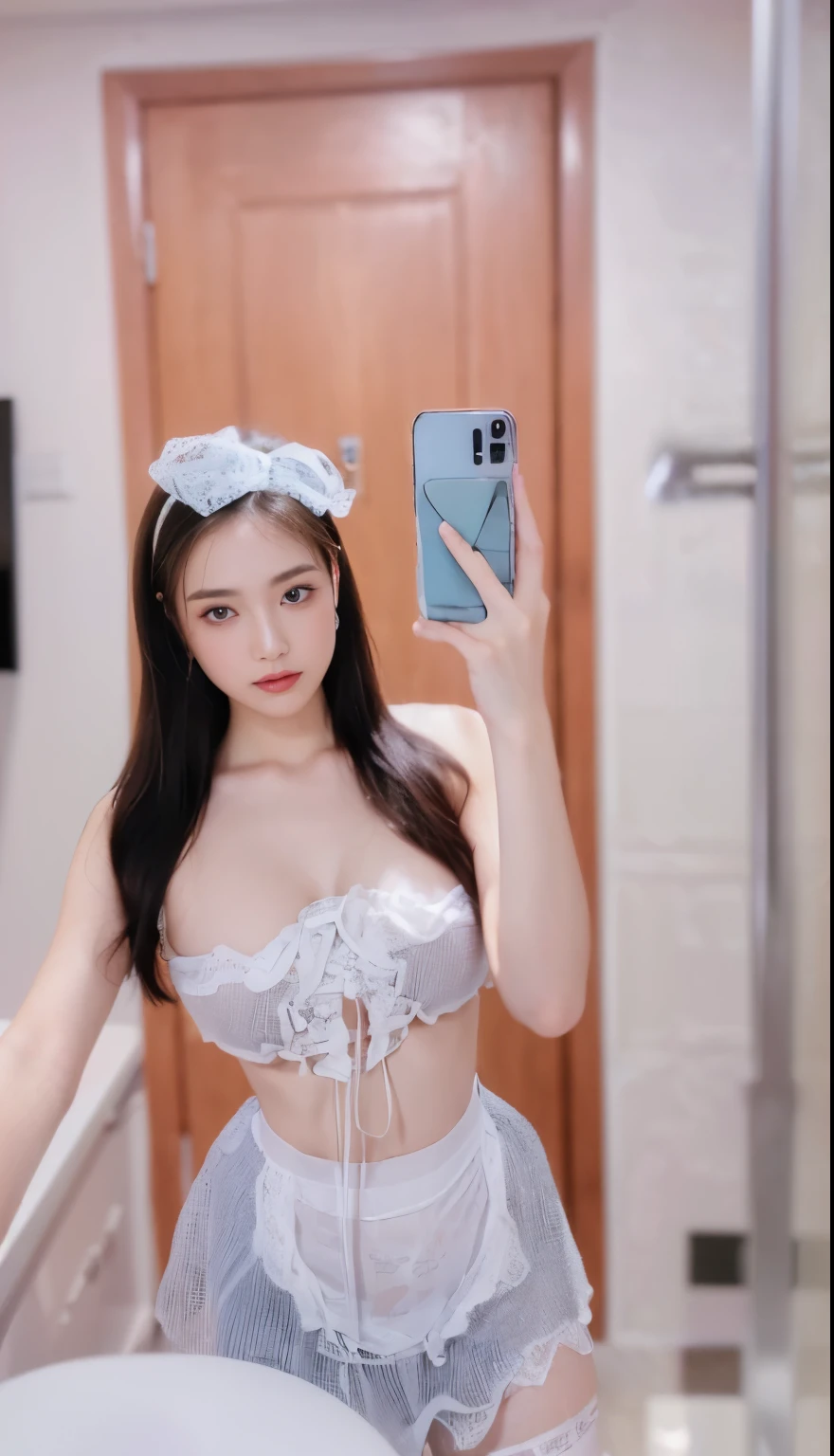 (naturallight,Hotel shooting,Asian women:1.1),Hyper-realistic,cleavage selfie,1 woman,smil,middle length hair,middlebreasts,detailedeyes,Stretch your legs in a sitting position,Table armrests,white shir,Bed and painting background,True natural light。 --auto