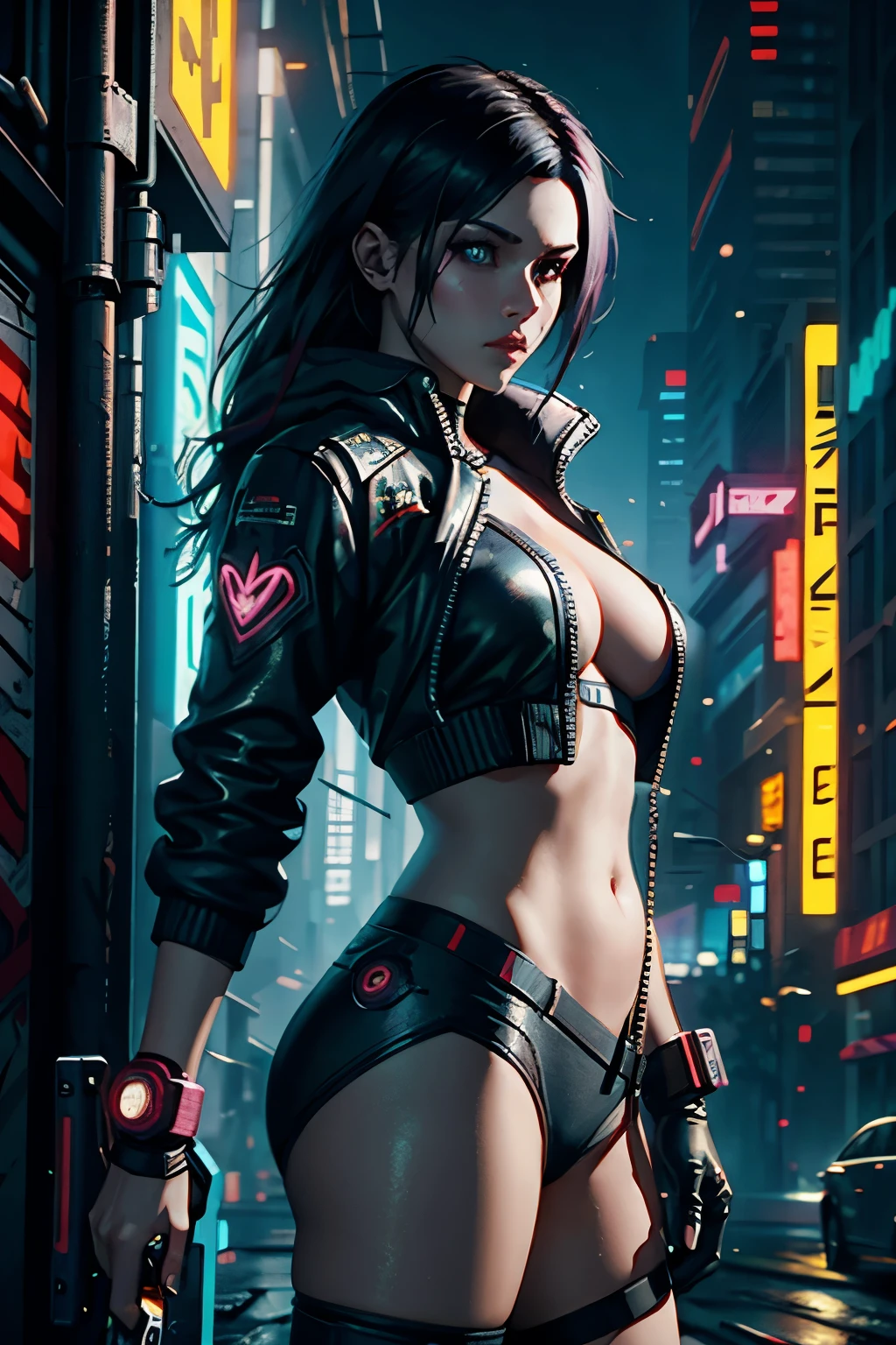cyberpunk 2077, daylight beautiful girl, realism, weapon