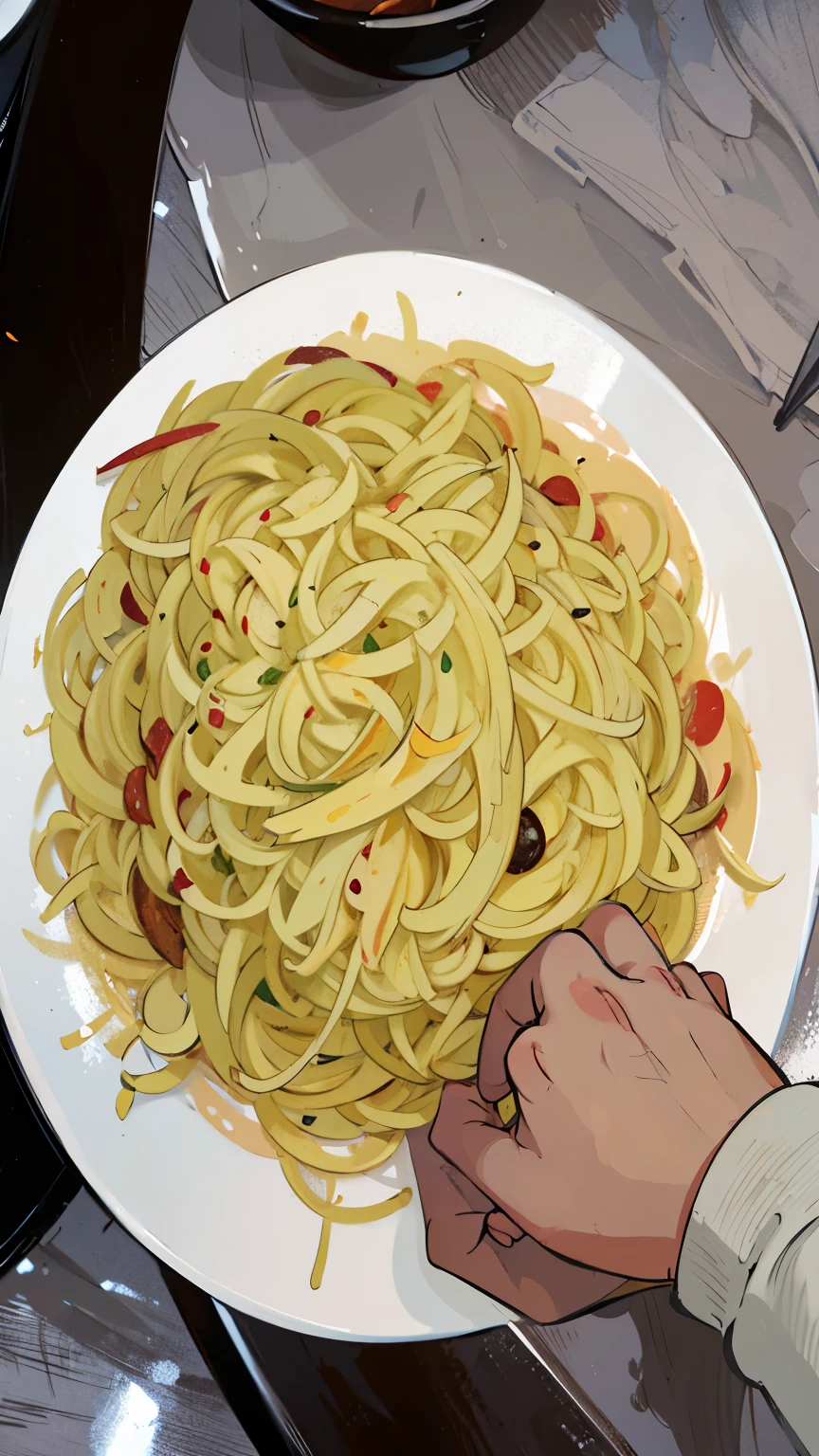 A plate of very thin shredded potatoes