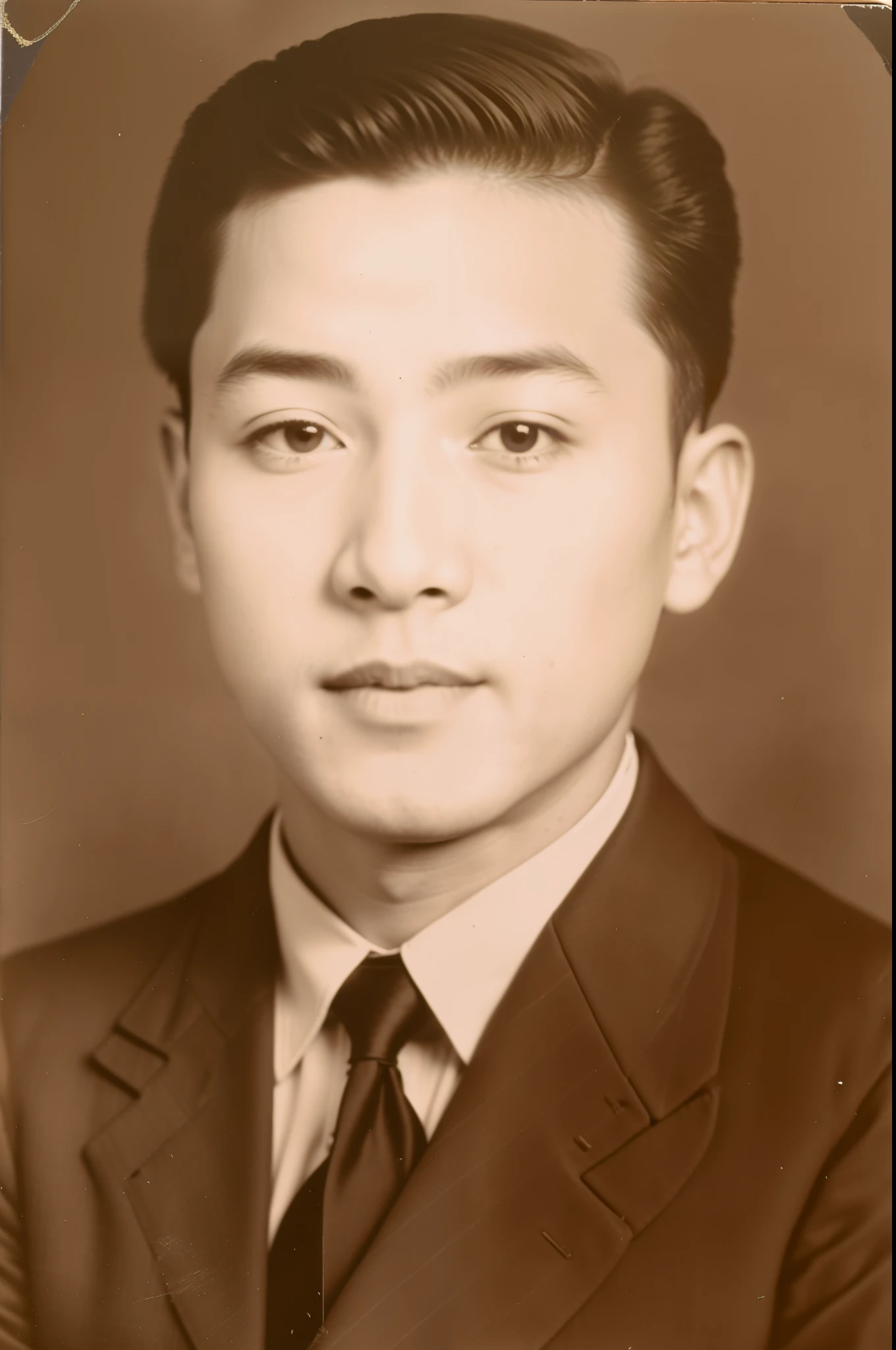 A man in a photo of Alafed is wearing a suit、Man wearing tie posing for photo, Zheng Zhongyuan, Around 1-9 years old, 23 years old, 27 years old, Taken in the early 2020s, Yizhuang, Inspired by Li Tiefu, Choi Ji-soo, world war 2 portrait photo, 28 years old