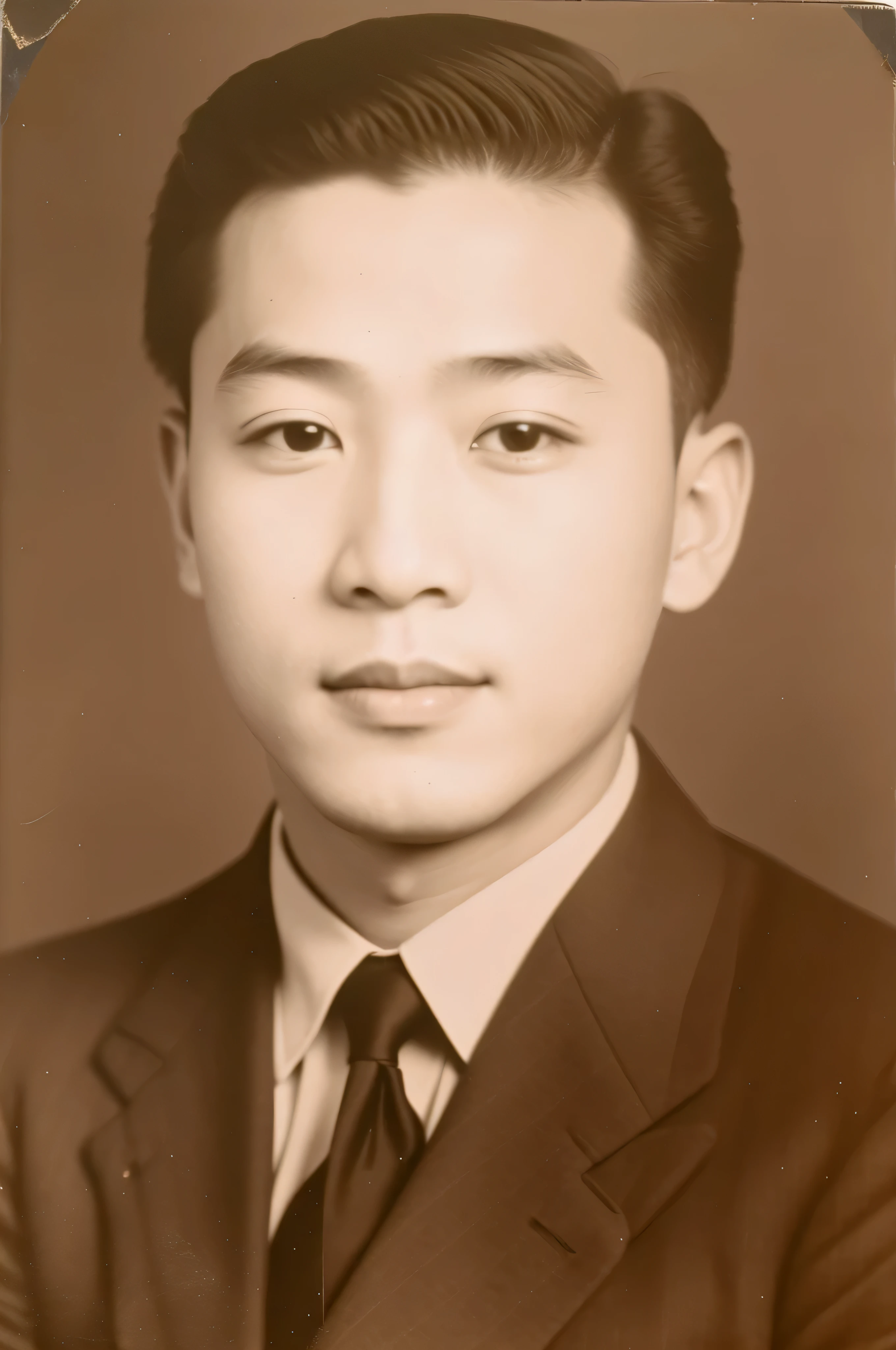 A man in a photo of Alafid wears a suit、Man wearing tie posing for photo, Zheng Zhongyuan, Around 1-9 years old, 23 years old, 27 years old, Taken in the early 2020s, Yizhuang, Inspired by Li Tiefu, Choi Ji-so, world war 2 portrait photo, 28 years old