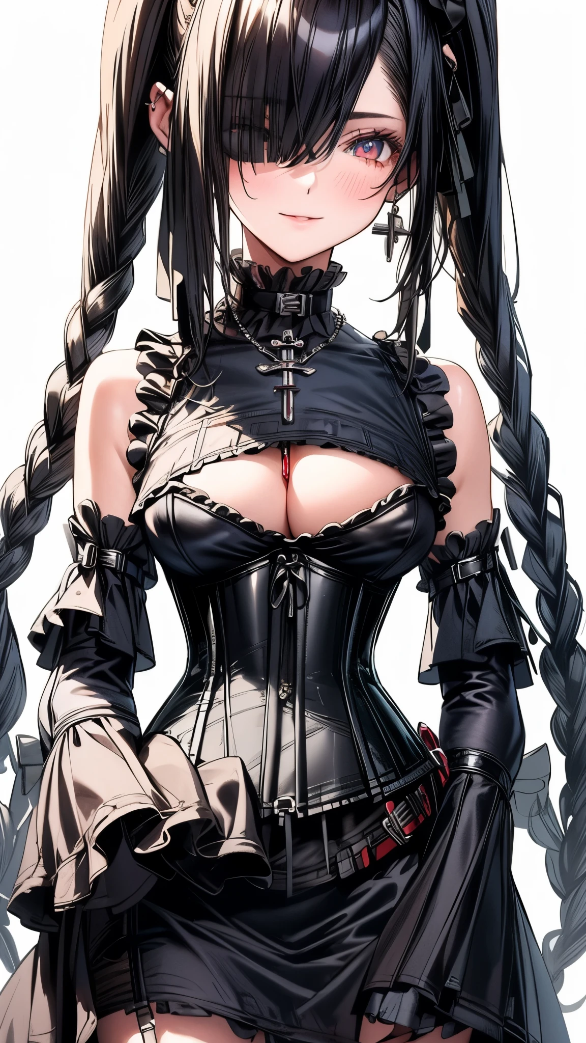 (((masterpiece)))、((highest quality))、(super detailed)、(CG illustration)、(so beautiful ))、cinematic light、(((1 Mechanical Girl)))、 SF、Apocalypse、erotic grotesque、(beautiful and luxurious:1.2)、(1 girl:1.3)、facing the front, (double breasted,under bust:1.2), button gap,(((corset belt))),(((high waist mile