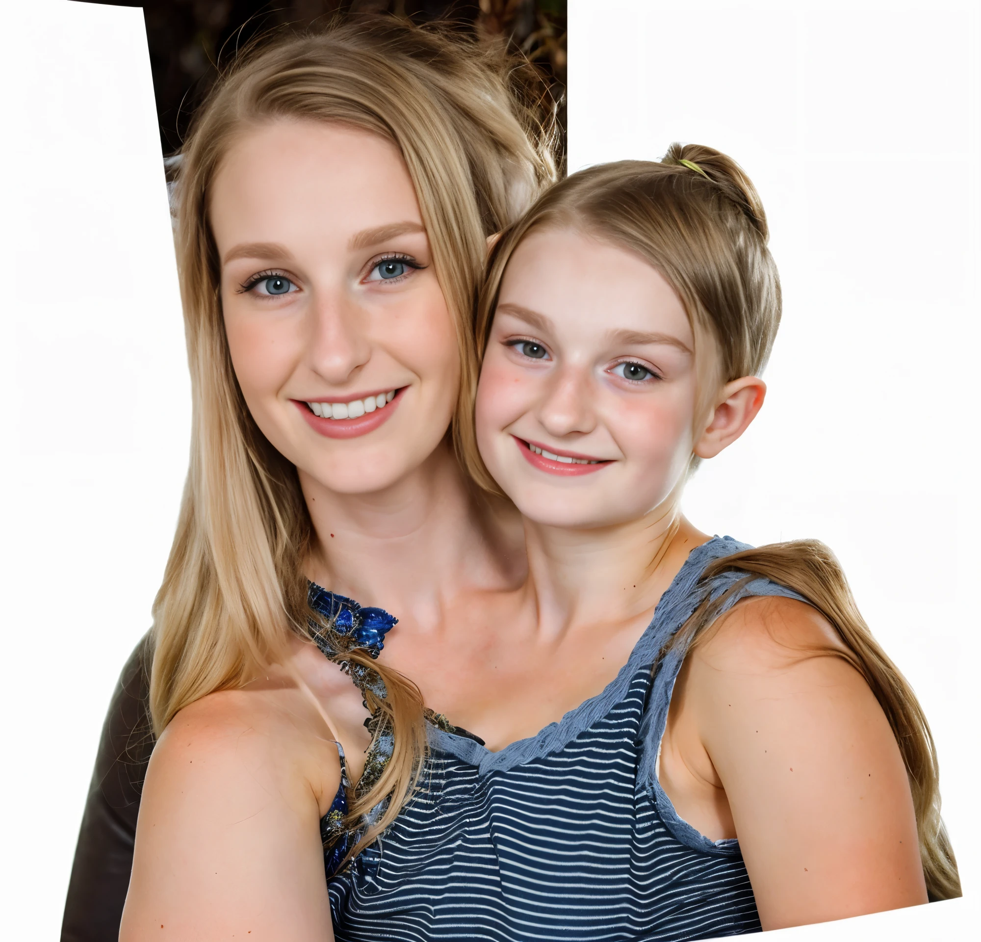 2heads, mom and daughter, (a 25 year old woman and a 10 year old girl:1.5), (blonde and redhead:1.2), (elves:1.3)