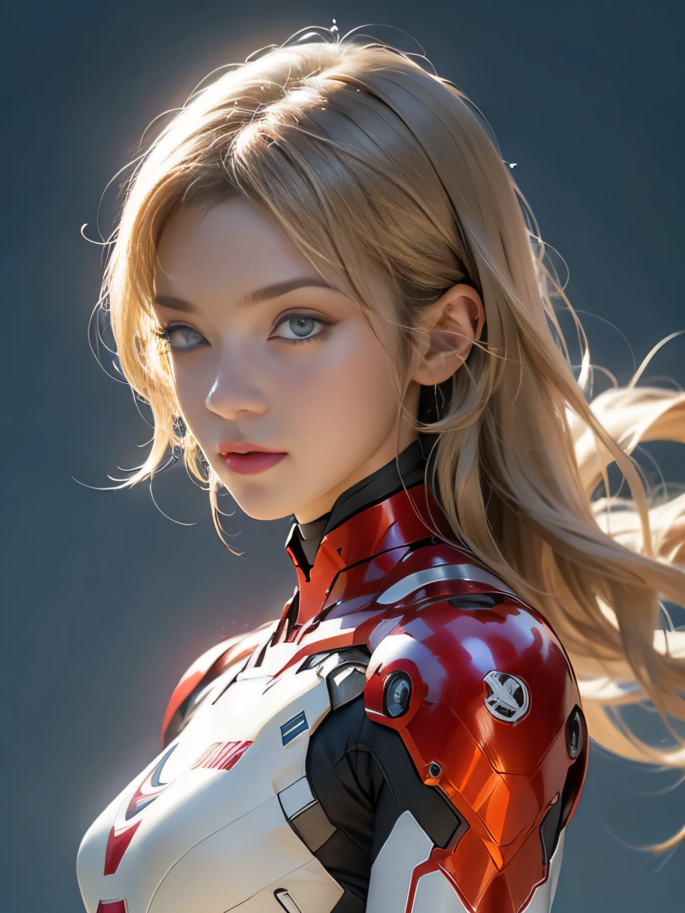 18yo Girl,White IronMan suit,short and wavy hair,blondehair,beautifulface,lluvia,teto,The Masterpiece,exquisite detailing,Perfect anatomy,best qulity,ultra-highresolution,4k,