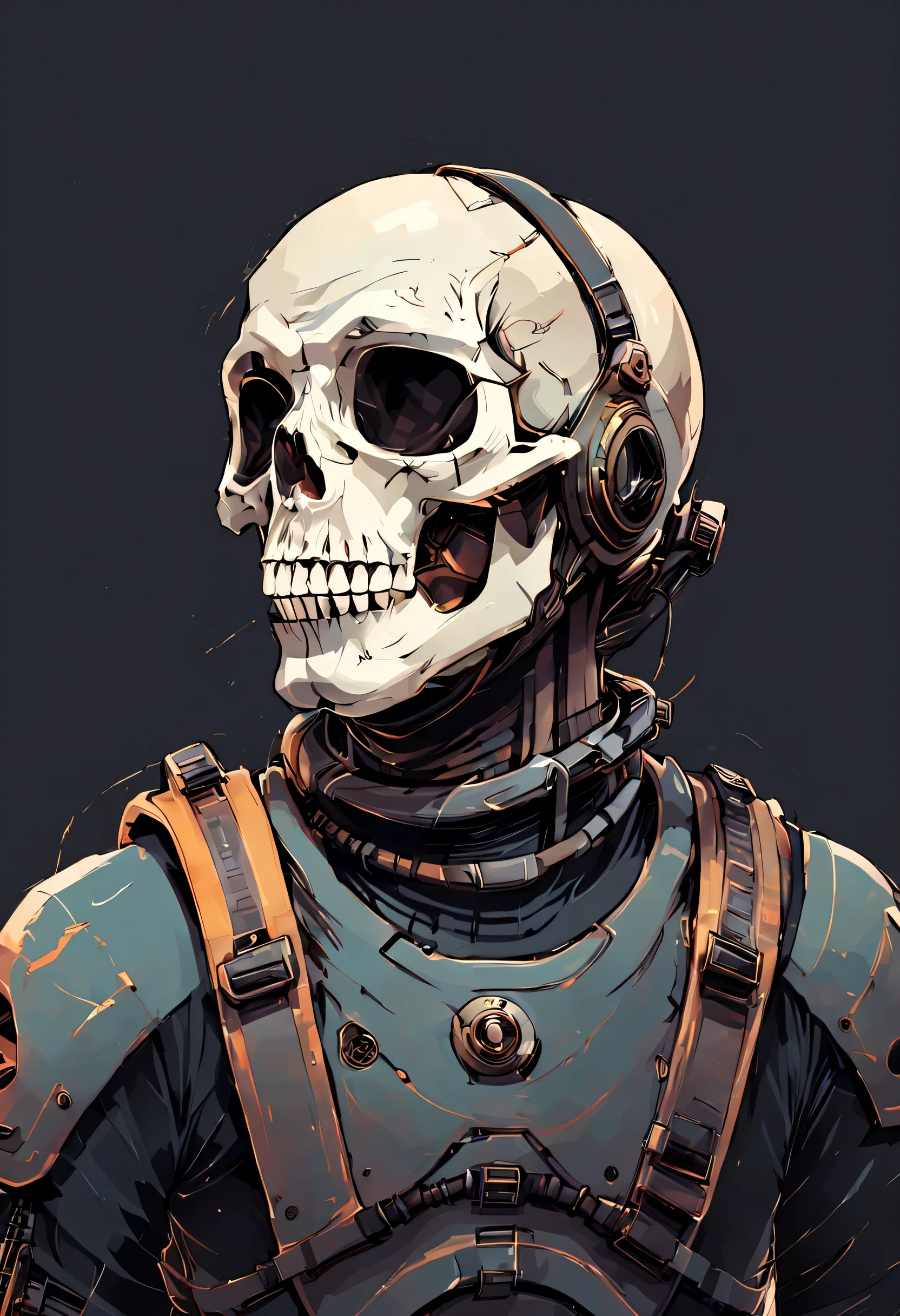 Skull inside helmet diving suit, mar, desenho, arte digital, perfil lateral, alto contraste, centimatic lighting, alta qualidade