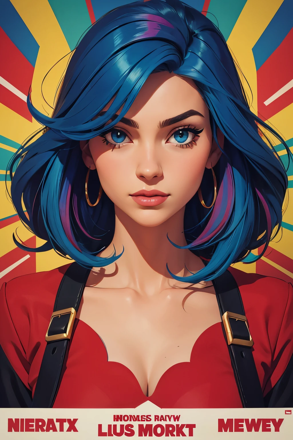 Surrealistic portrait of a beautiful woman, colored hair, poster art, flyer