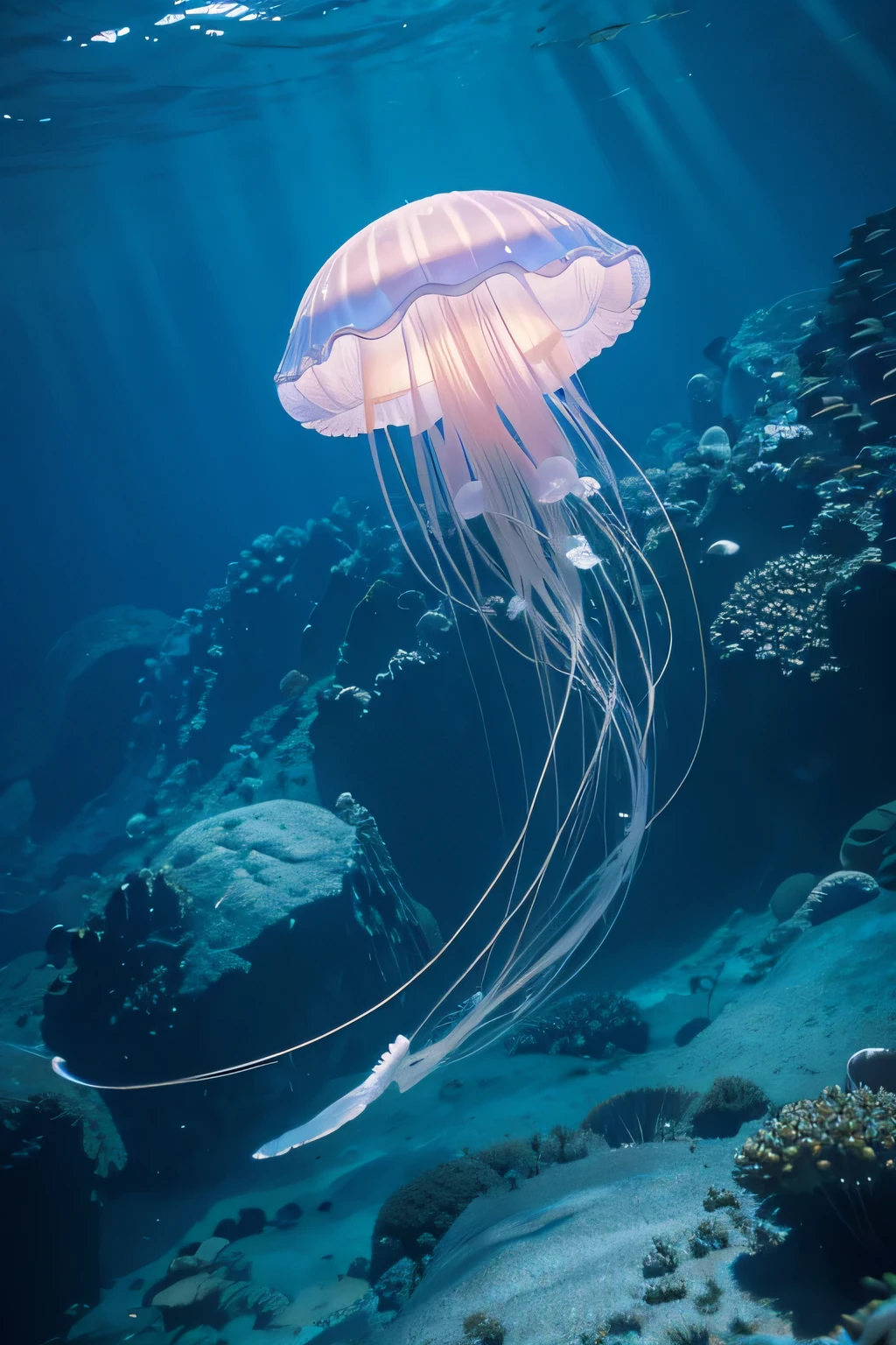 jellyfish，in the ocean，很多jellyfish
