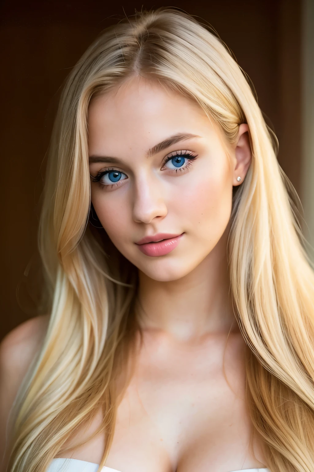 Blonde girl , 24 years old, beautiful colour, Perfect skin ,3 busted breasts , instagram (Realistic, A high resolution),photo size 3:4, 1 cute sexy girl , (, long hair), large expressive blue eyes, happy, (8K, raw photo, Best quality, Masterpiece:1.2), (Realistic, photo-Realistic:1.37),(sharp focus:1.2), Professional , High detail
