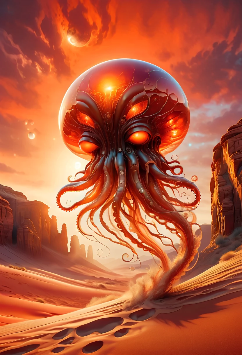 (Cute alien jellyfish on futuristic background combines sci-fi style with modern design)，风格为color纹理、(radiation clusters)、Lowell Herero、Transparent color、Rebecca Louise Law、color、Come to technology,thunder and lightning,Epic scenes,Photorealism,cyberpunk,bubble goth,Vision,8K