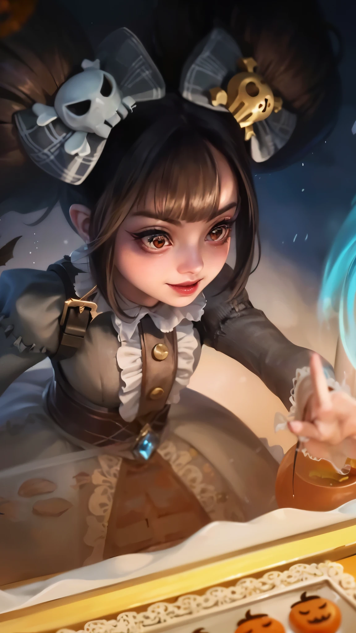(8k, RAW photo, photorealistic:1.25) ,( lipgloss, eyelashes, gloss-face, glossy skin, best quality, ultra highres, depth of field, chromatic aberration, caustics, Broad lighting, natural shading, there is a girl that is holding a cake in her hand, mechanized witch girl, , splash art anime , portrait of a young witch girl, astri lohne, portrait of jinx from arcane, artgerm detailed, valentina remenar, zenra taliyah, extremely detailed artgerm, youthful taliyah, artgerm portrait.