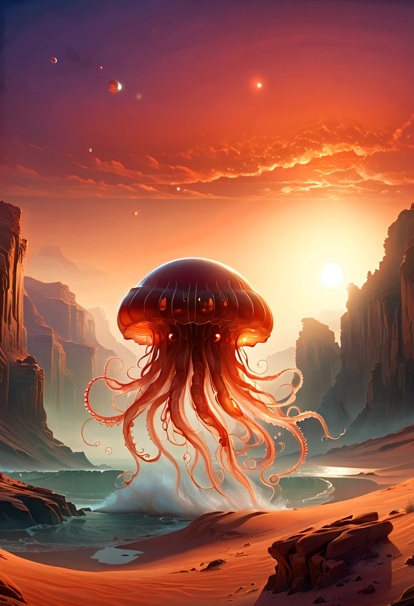 (Cute alien jellyfish on futuristic background combines sci-fi style with modern design)，风格为color纹理、(radiation clusters)、Lowell Herero、Transparent color、Rebecca Louise Law、color、Come to technology,thunder and lightning,Epic scenes,Photorealism,cyberpunk,bubble goth,Vision,8K