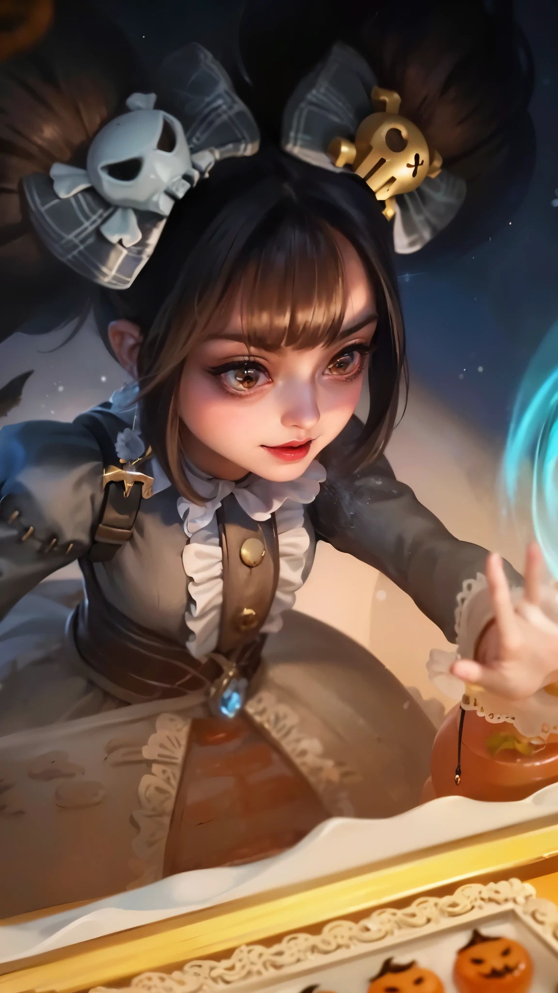 (8k, RAW photo, photorealistic:1.25) ,( lipgloss, eyelashes, gloss-face, glossy skin, best quality, ultra highres, depth of field, chromatic aberration, caustics, Broad lighting, natural shading, there is a girl that is holding a cake in her hand, mechanized witch girl, , splash art anime , portrait of a young witch girl, astri lohne, portrait of jinx from arcane, artgerm detailed, valentina remenar, zenra taliyah, extremely detailed artgerm, youthful taliyah, artgerm portrait.