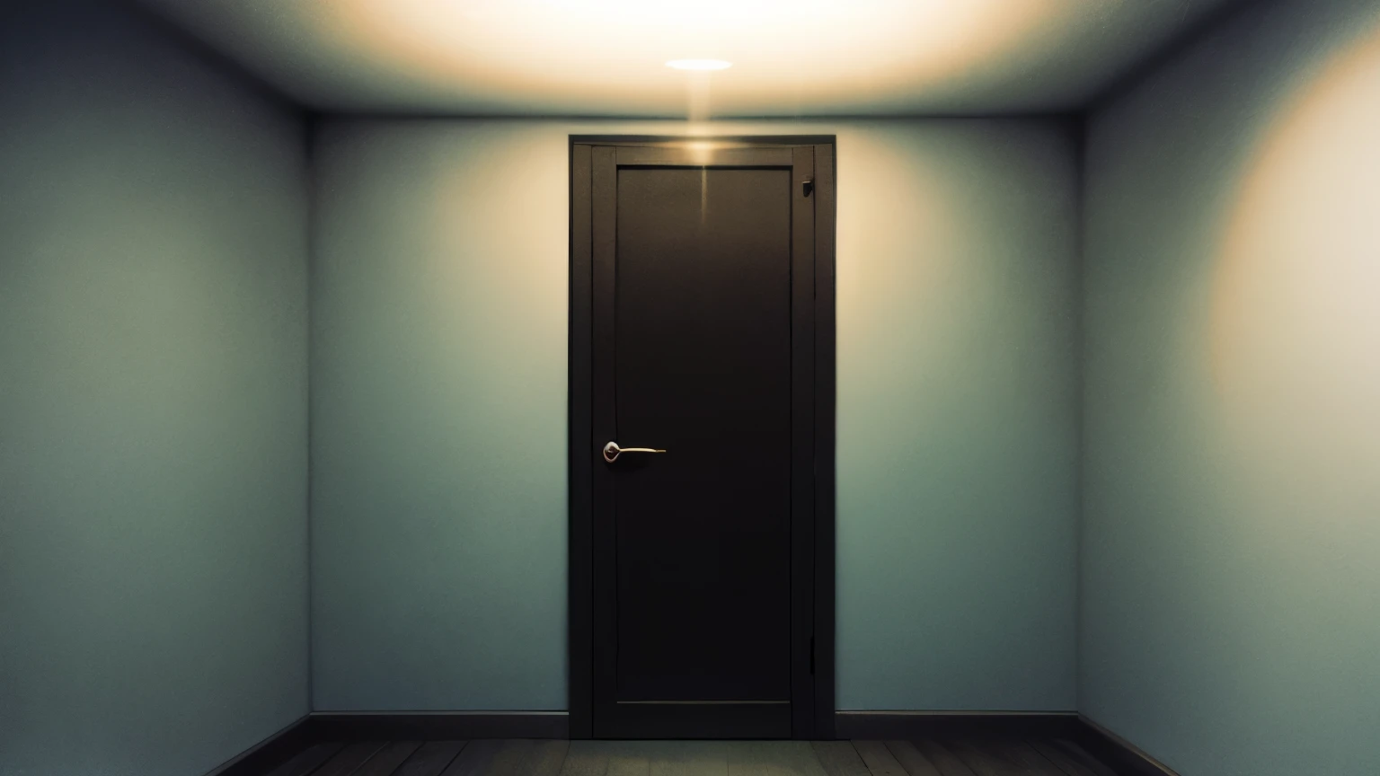 una puerta cerrada en medio de la oscuridad, in a dark room.