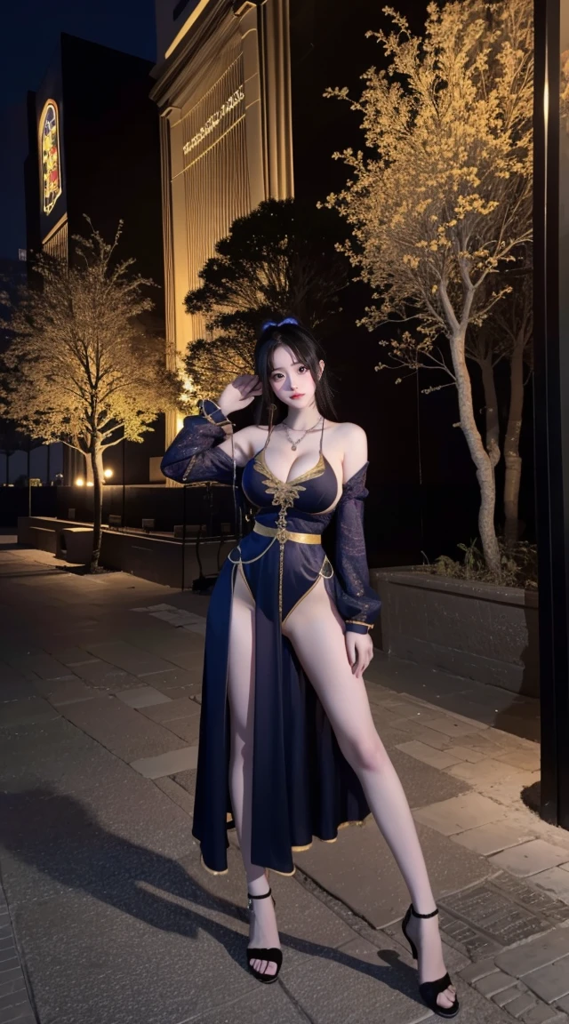 8k, Surreal, masterpiece, 最好of品質, Super detailed, high resolution, random background, 1個Giant Breast Girl, (:1.5), Willow Yao, wide hips, knee, night , of, necklace