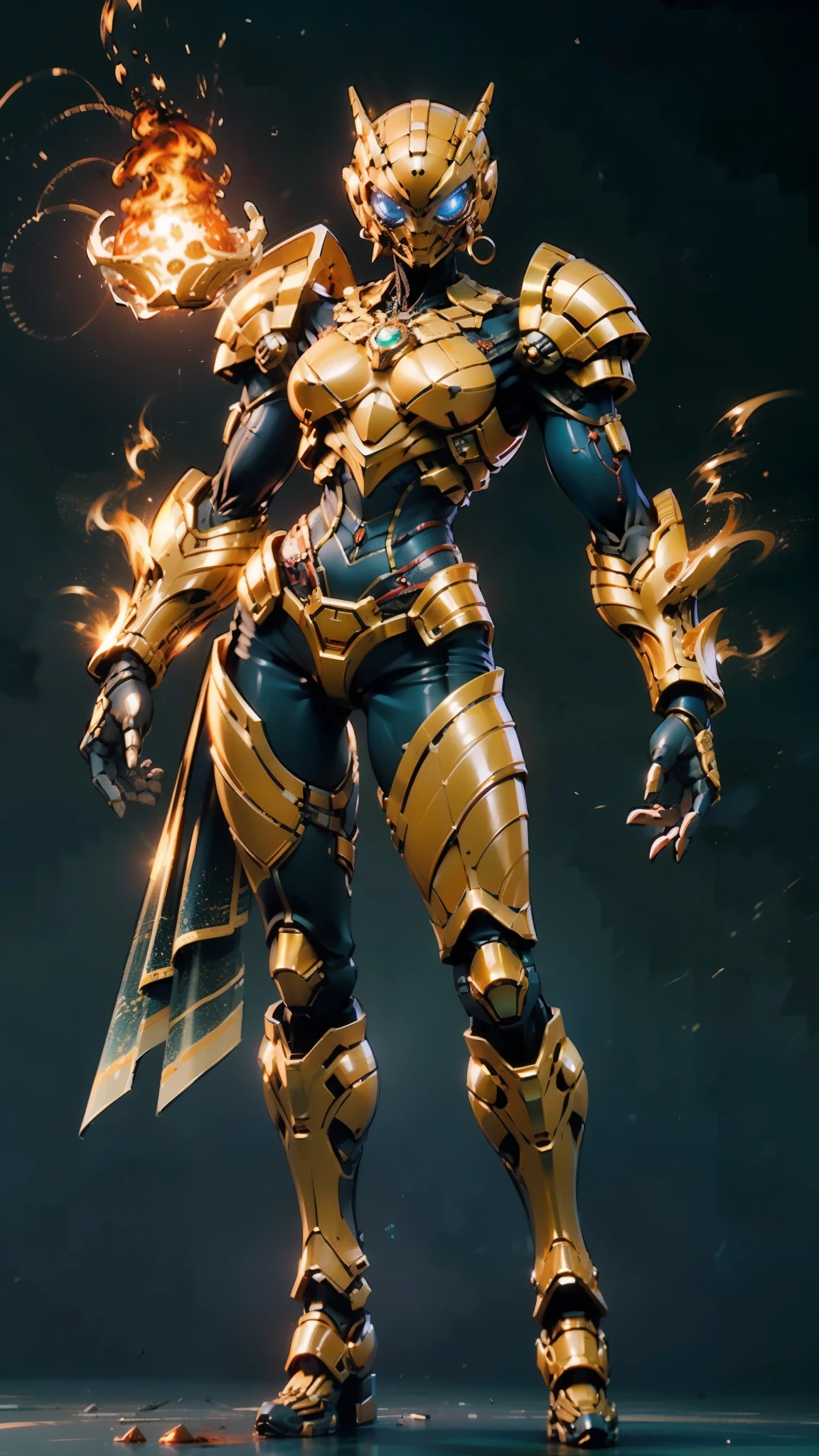 A woman adorned in fantasy-style full-body armor, a crown-concept fully enclosed helmet that unveils only her eyes, a composite layered chest plate, fully encompassing shoulder and hand guards, a lightweight waist armor, form-fitting shin guards, the overall design is heavy-duty yet flexible, ((the armor gleams with a golden glow, complemented by red and blue accents)), exhibiting a noble aura, she floats above a fantasy-surreal high-tech city, this character embodies a finely crafted fantasy-surreal style armored hero in anime style, exquisite and mature manga art style, (Queen bee mixed with Spider concept Armor, plasma, blood), ((Element, energy, elegant, goddess, femminine:1.5)), metallic, high definition, best quality, highres, ultra-detailed, ultra-fine painting, extremely delicate, professional, anatomically correct, symmetrical face, extremely detailed eyes and face, high quality eyes, creativity, RAW photo, UHD, 32k, Natural light, cinematic lighting, masterpiece-anatomy-perfect, masterpiece:1.5