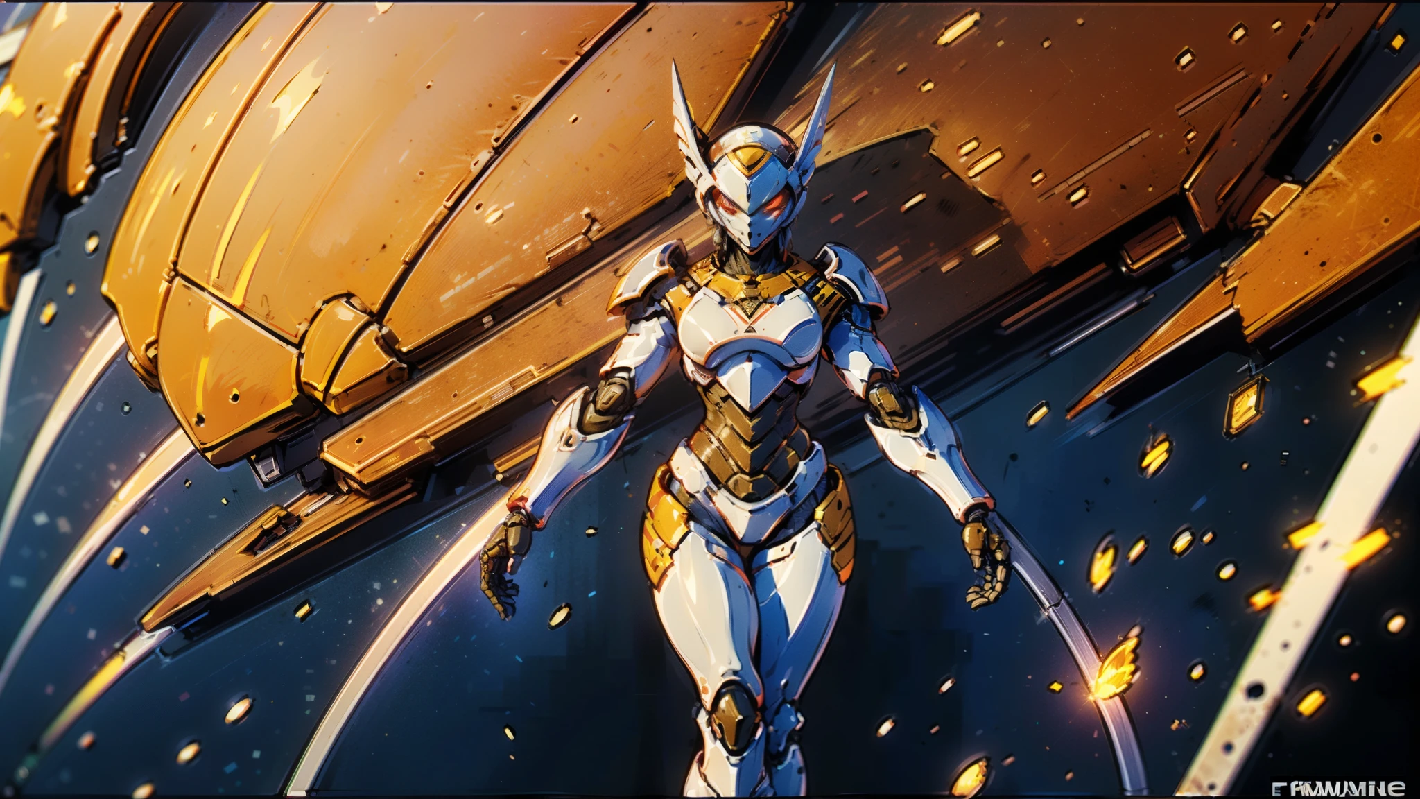 A woman adorned in fantasy-style full-body armor, a crown-concept fully enclosed helmet that unveils only her eyes, a composite layered chest plate, fully encompassing shoulder and hand guards, a lightweight waist armor, form-fitting shin guards, the overall design is heavy-duty yet flexible, ((the armor gleams with a golden glow, complemented by red and blue accents)), exhibiting a noble aura, she floats above a fantasy-surreal high-tech city, this character embodies a finely crafted fantasy-surreal style armored hero in anime style, exquisite and mature manga art style, (Queen bee mixed with Spider concept Armor, plasma, blood), ((Element, energy, elegant, goddess, femminine:1.5)), metallic, high definition, best quality, highres, ultra-detailed, ultra-fine painting, extremely delicate, professional, anatomically correct, symmetrical face, extremely detailed eyes and face, high quality eyes, creativity, RAW photo, UHD, 32k, Natural light, cinematic lighting, masterpiece-anatomy-perfect, masterpiece:1.5