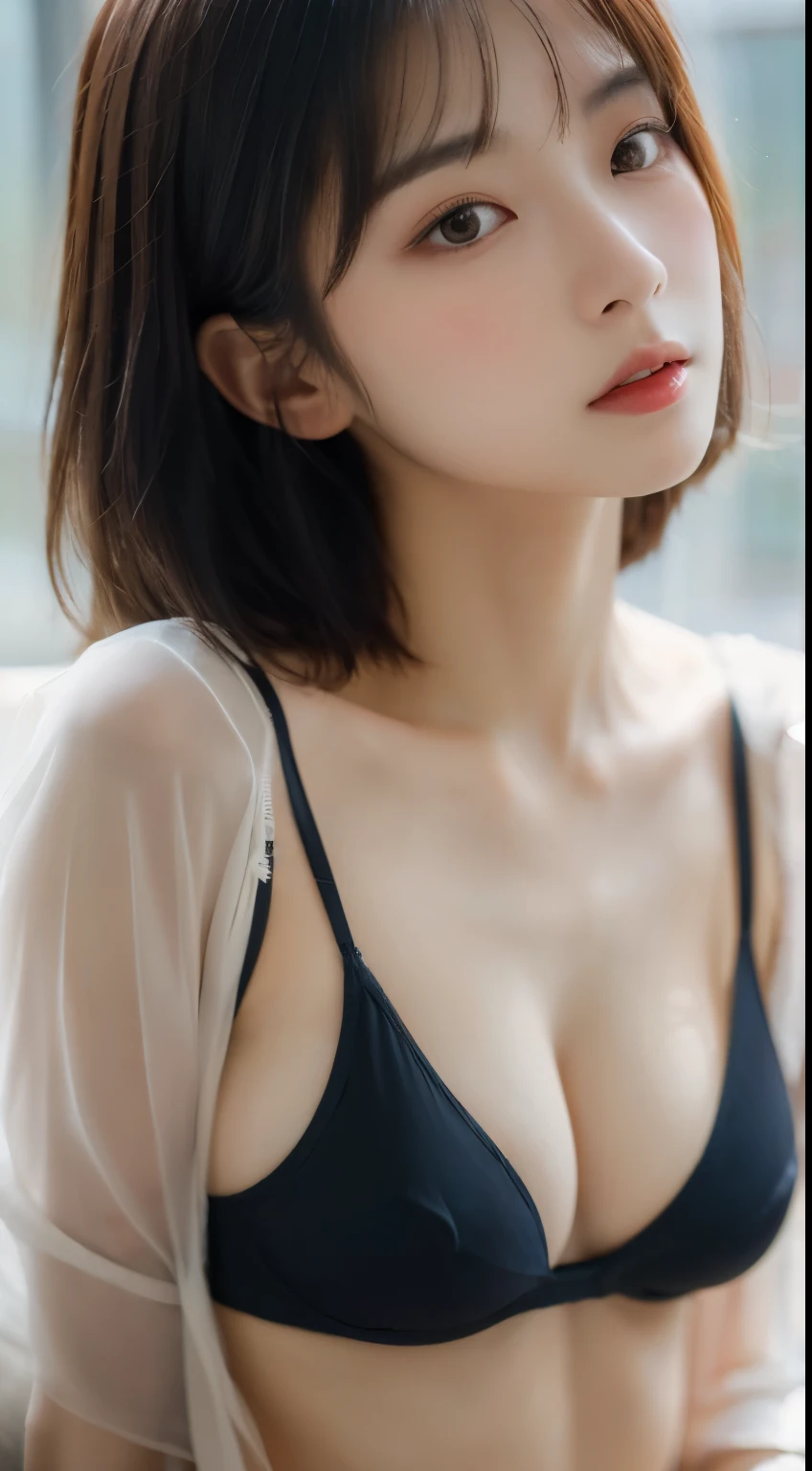 (1 Japan actresses), (forward:1.5), think back, (very detailed美しい顔), wonderful face and eyes, (highest quality:1.4), (super detailed), (very detailed CG 統合 8k 壁紙), very detailed, High-definition RAW color photo, unusual angle、professional photography, realistic portrait, wonderful face and eyes, (sheer camisole:1.5),  (party sexy panties:1.3), Depth of the bounds written, ,short hair、