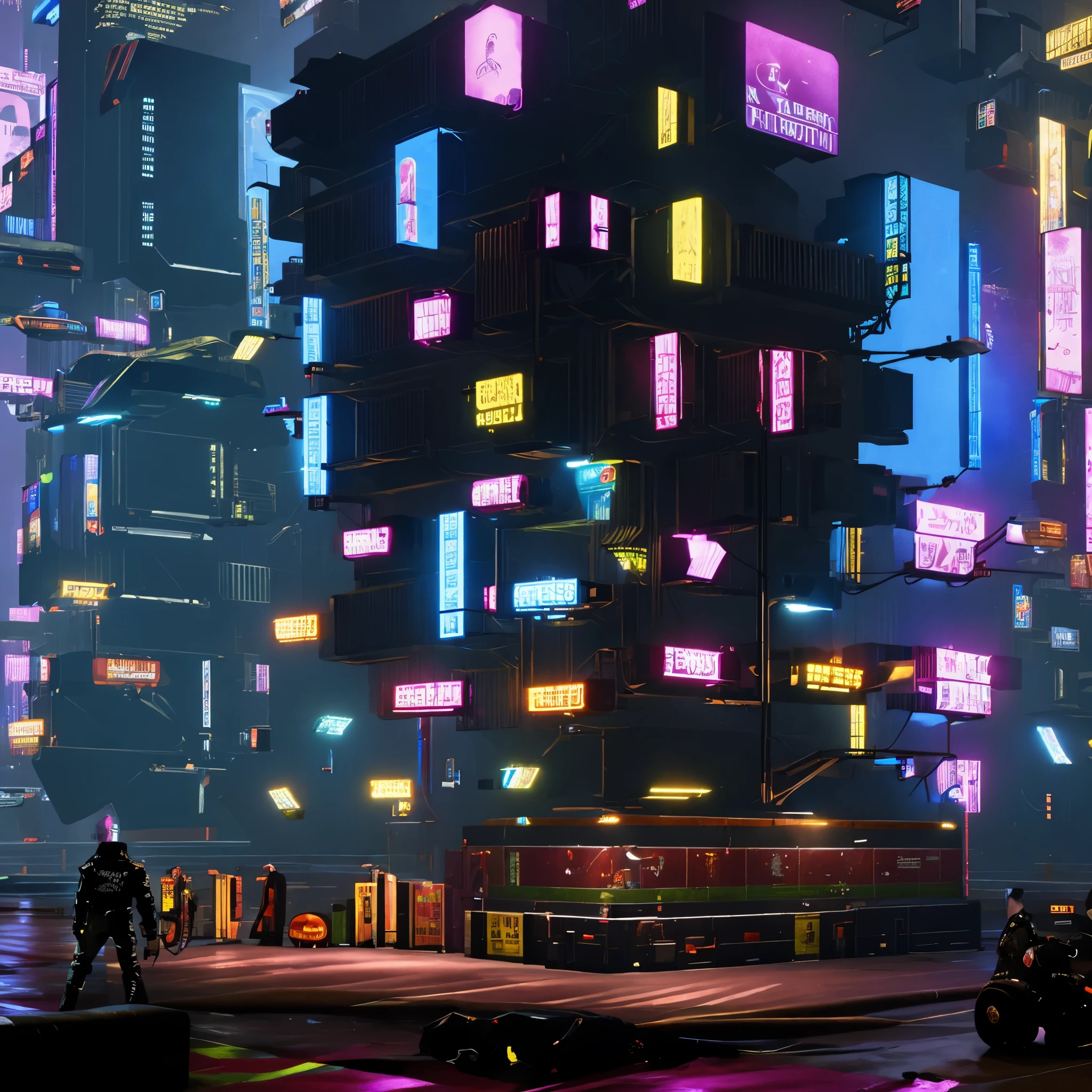 a futuristic cyberpunk world, cyberpunk bar, cinematic shot. best quality, masterpiece