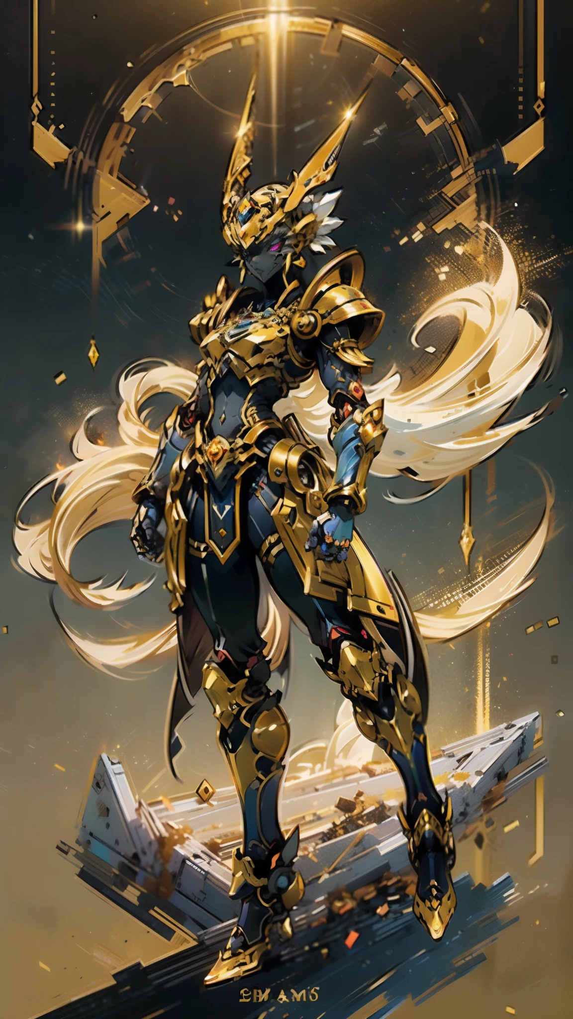 A woman adorned in fantasy-style full-body armor, a crown-concept fully enclosed helmet that unveils only her eyes, a composite layered chest plate, fully encompassing shoulder and hand guards, a lightweight waist armor, form-fitting shin guards, the overall design is heavy-duty yet flexible, ((the armor gleams with a golden glow, complemented by red and blue accents)), exhibiting a noble aura, she floats above a fantasy-surreal high-tech city, this character embodies a finely crafted fantasy-surreal style armored hero in anime style, exquisite and mature manga art style, (Queen bee mixed with Spider concept Armor, plasma, blood), ((Element, energy, elegant, goddess, femminine:1.5)), metallic, high definition, best quality, highres, ultra-detailed, ultra-fine painting, extremely delicate, professional, anatomically correct, symmetrical face, extremely detailed eyes and face, high quality eyes, creativity, RAW photo, UHD, 32k, Natural light, cinematic lighting, masterpiece-anatomy-perfect, masterpiece:1.5