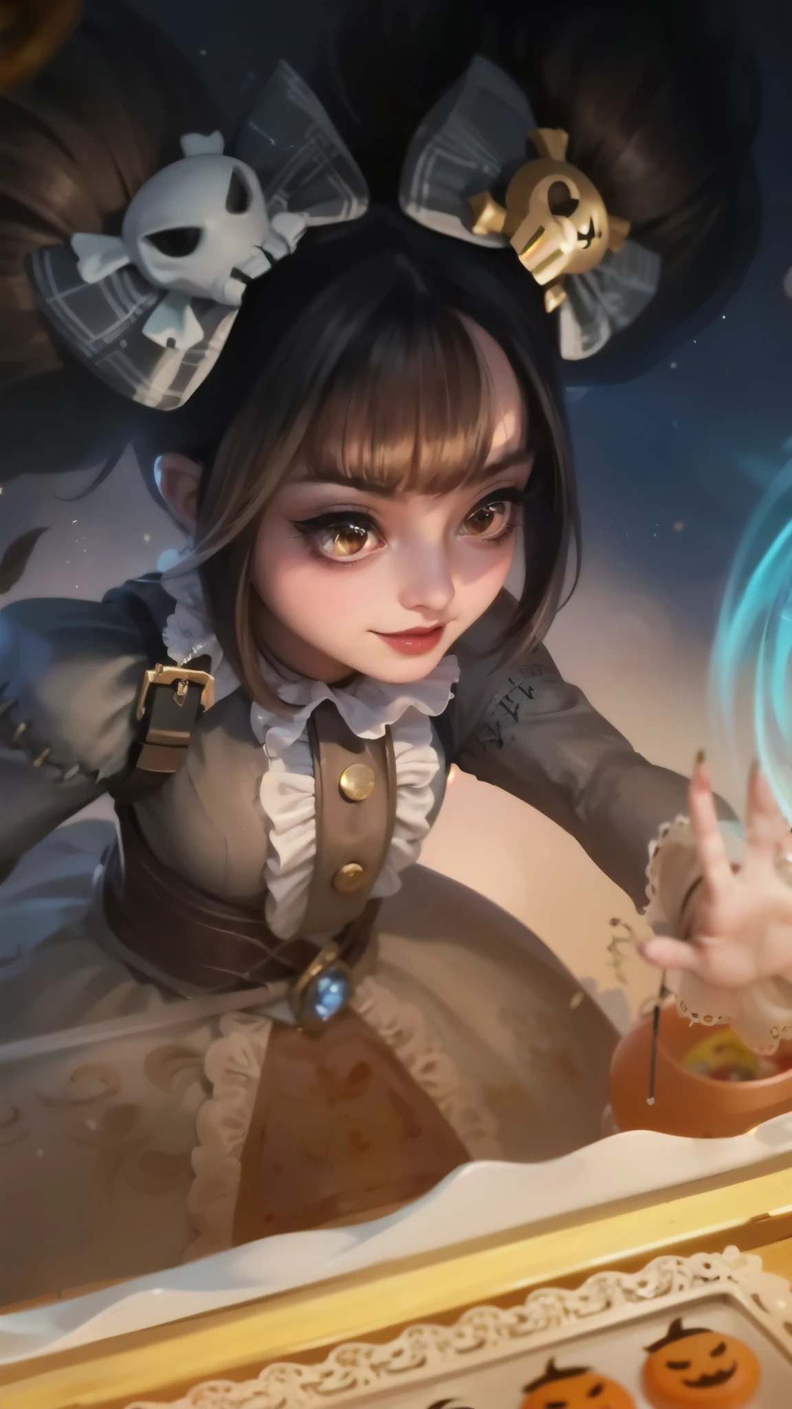 (8k, RAW photo, photorealistic:1.25) ,( lipgloss, eyelashes, gloss-face, glossy skin, best quality, ultra highres, depth of field, chromatic aberration, caustics, Broad lighting, natural shading,Kpop idol) looking at viewer with a serene and goddess-like happiness, there is a girl that is holding a cake in her hand, mechanized witch girl, , splash art anime , portrait of a young witch girl, astri lohne, portrait of jinx from arcane, artgerm detailed, valentina remenar, zenra taliyah, extremely detailed artgerm, youthful taliyah, artgerm portrait.