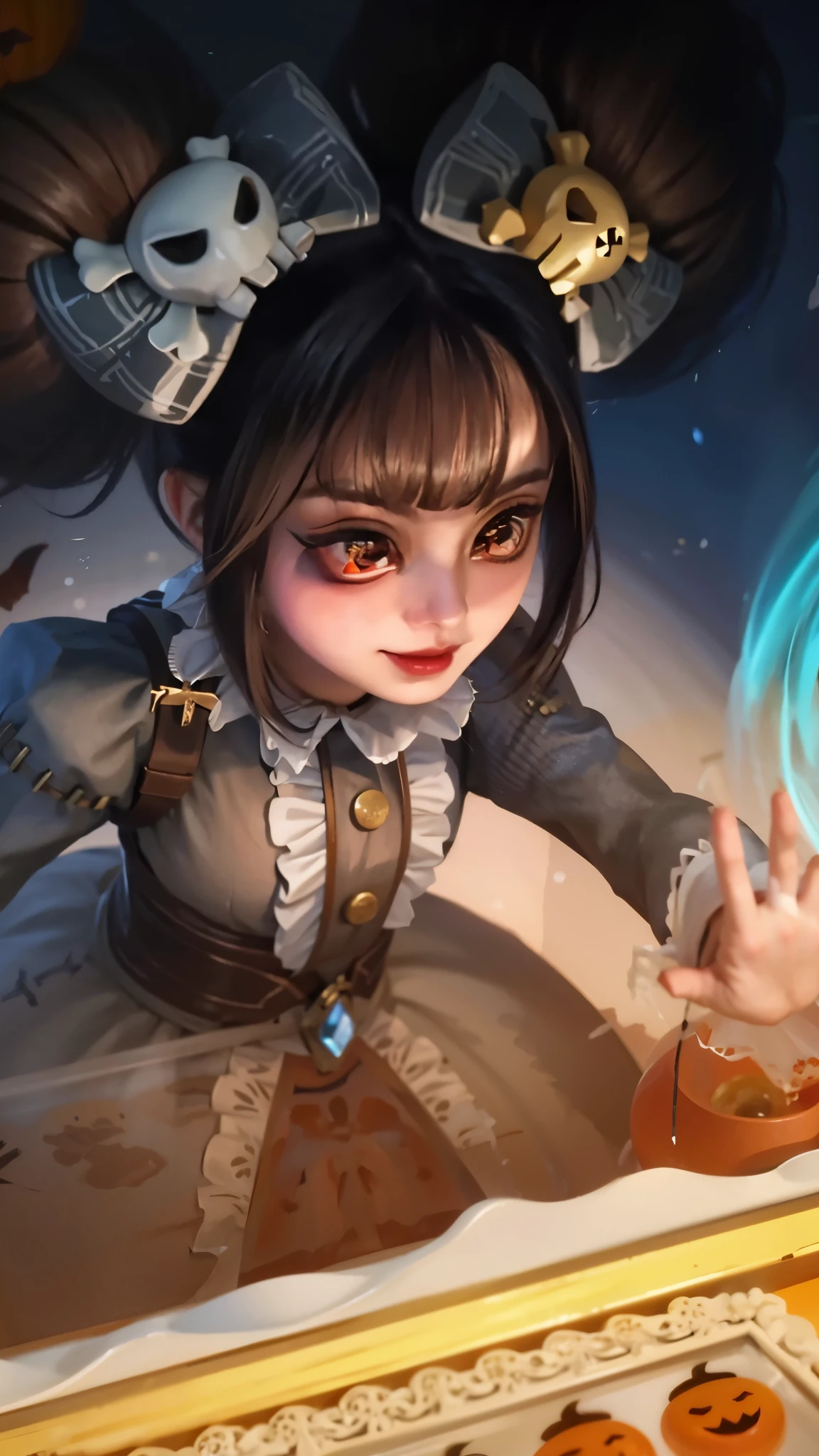 (photorealistic:1.4), best quality, masterpiece, ultra high res, 1girl, (detailed face:1.2), (detailed eyes:1.2), (detailed hair:1.2), (detailed clothes:1.2), 4k, (detailed color:1.2), anime girl with a pumpkin hat and a pumpkin cake, artwork in the style of guweiz, splash art anime , youthful taliyah, extremely detailed artgerm, mechanized witch girl, astri lohne, portrait of a young witch girl, ig model | artgerm, artgerm detailed, cushart krenz key art feminine.