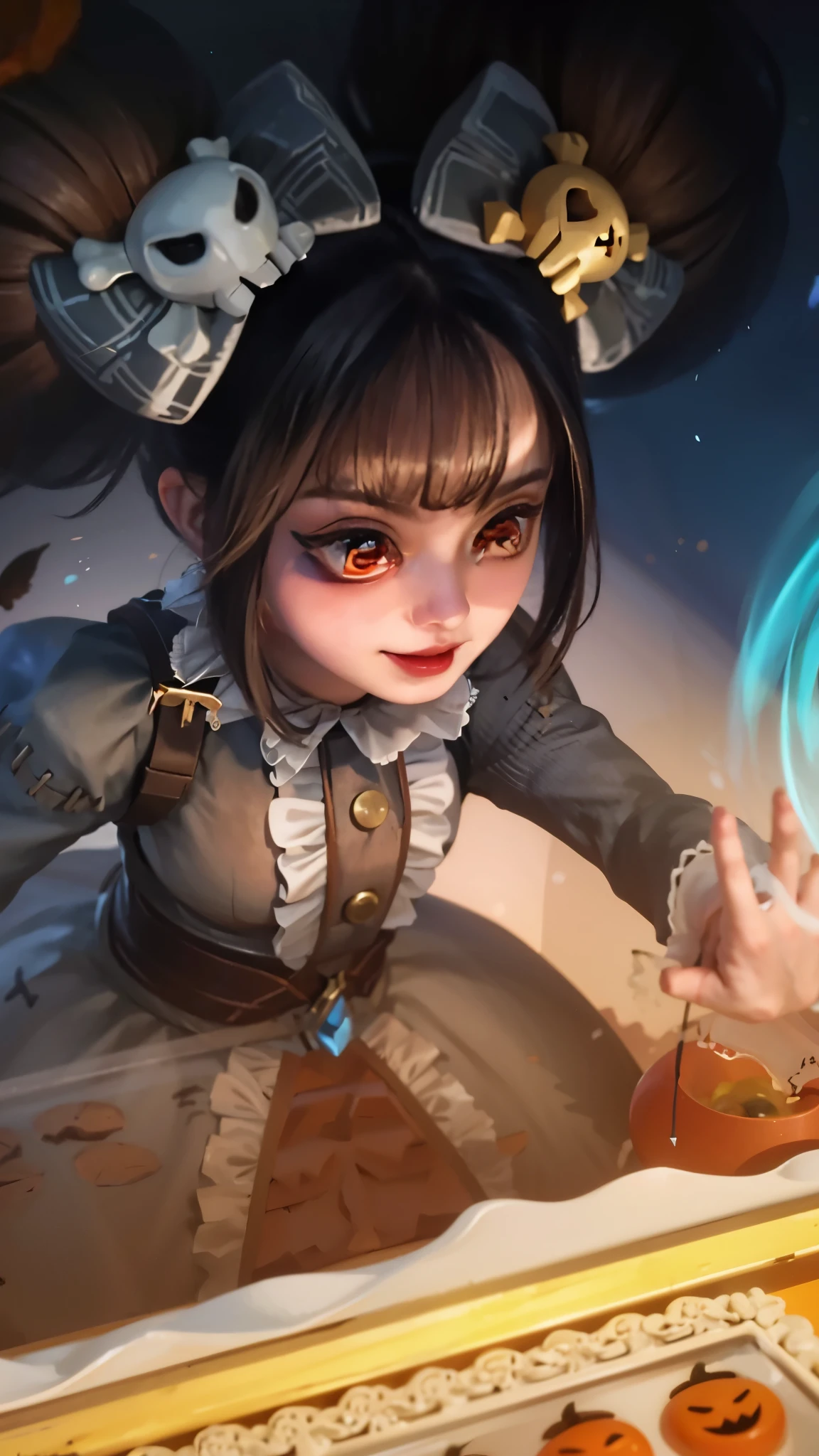(photorealistic:1.4), best quality, masterpiece, ultra high res, 1girl, (detailed face:1.2), (detailed eyes:1.2), (detailed hair:1.2), (detailed clothes:1.2), 4k, (detailed color:1.2), anime girl with a pumpkin hat and a pumpkin cake, artwork in the style of guweiz, splash art anime , youthful taliyah, extremely detailed artgerm, mechanized witch girl, astri lohne, portrait of a young witch girl, ig model | artgerm, artgerm detailed, cushart krenz key art feminine.