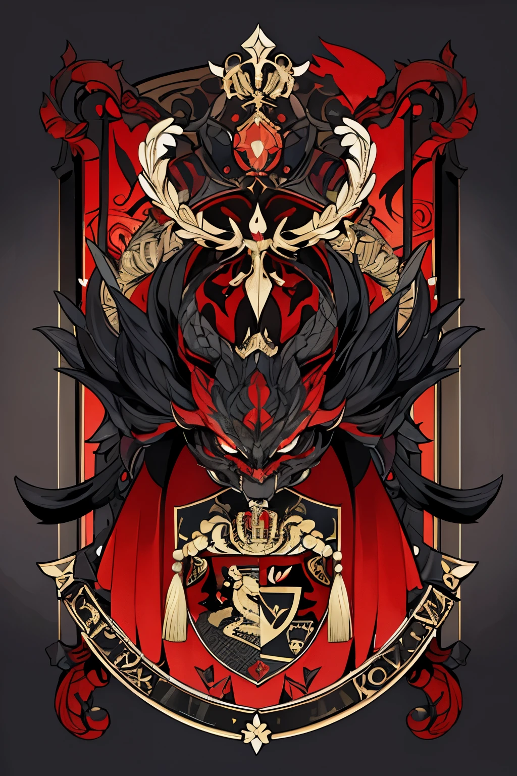 ( coat of arms design) scorpio in the center of the shield, a black and red shield with a stylized design on it, shield design, fantasy shield, red and black armor, balck and red coat of arms, shield emblem, royal coat of arms, sword, scorpio symbol, coat of arms