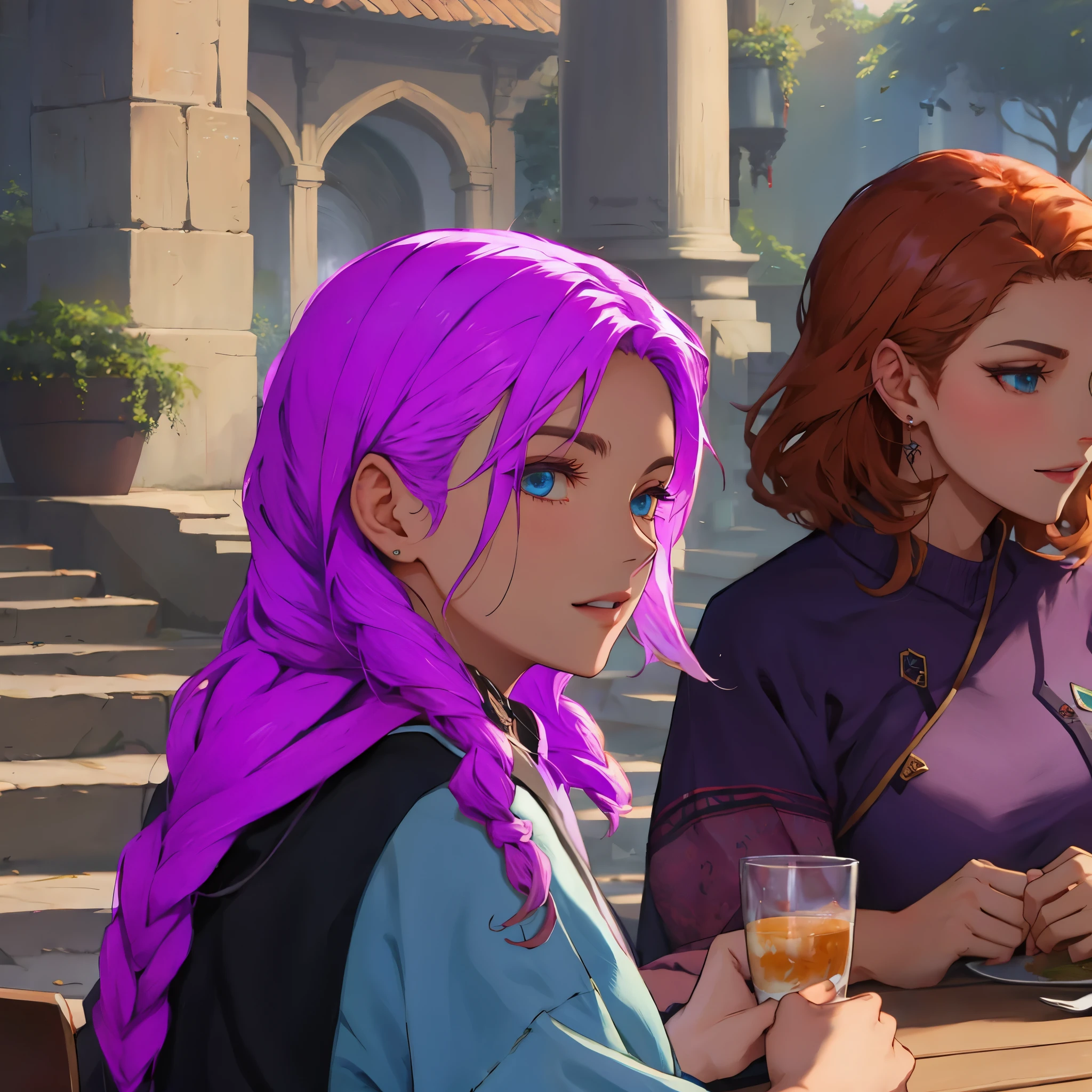 hay dos mujeres sentadas en una mesa