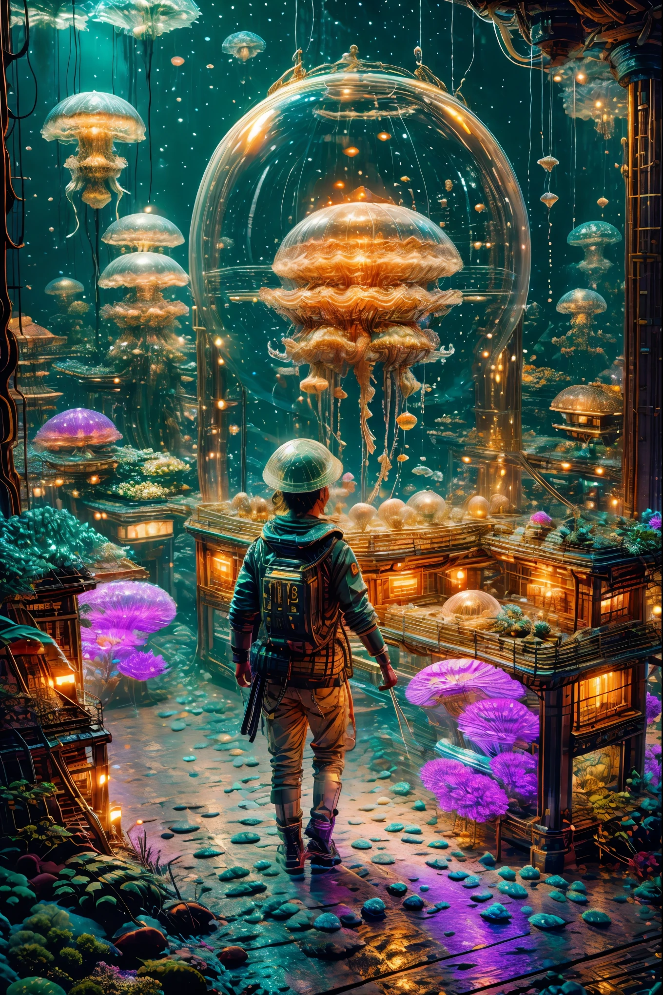 (best quality,highres),jellyfish planet,jellyfish,neon colors,glowing,translucent jellyfish,underwater world,bioluminescent,diversity of jellyfish,swimming jellyfish,giant jellyfish,alien creatures,ethereal beauty,mesmerizing movements,colorful aquatic life,otherworldly environment,shimmering light,calm and peaceful atmosphere,serene underwater landscape,mystical and enchanting,unexplored depths,teeming with life,sparkling sea,serene beauty,sublime tranquility,soft and gentle movements,vibrant and surreal,unimaginable beauty,gradient of colors,dreamlike vision,nature's living art,secrets of the deep,hidden treasures of the ocean,breathtaking underwater spectacle,living fireworks display
