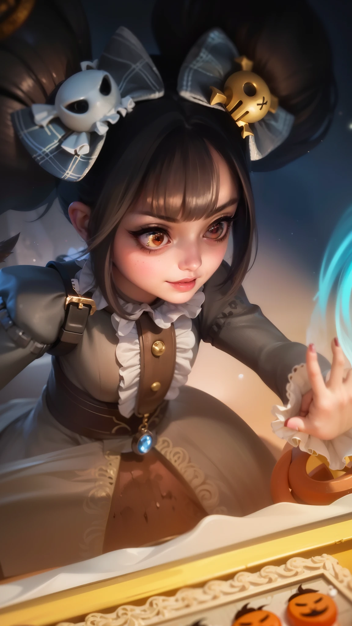 (8k, RAW photo, photorealistic:1.25) ,( lipgloss, eyelashes, gloss-face, glossy skin, best quality, ultra highres, depth of field, chromatic aberration, caustics, Broad lighting, natural shading, looking at viewer with a serene and goddess-like happiness, there is a girl that is holding a cake in her hand, mechanized witch girl, , splash art anime , portrait of a young witch girl, astri lohne, portrait of jinx from arcane, artgerm detailed, valentina remenar, zenra taliyah, extremely detailed artgerm, youthful taliyah, artgerm portrait.