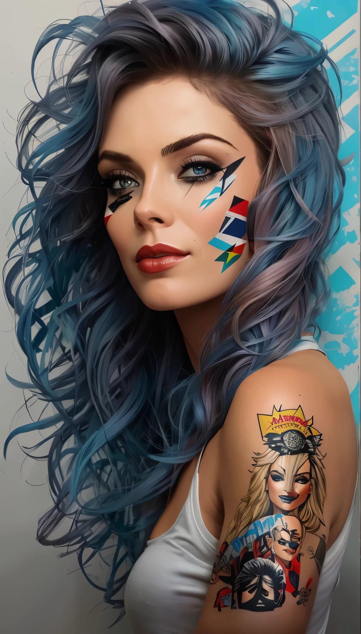 uma mulher com cabelos longos e uma tatuagem, inspirado em Sandra Chevrier, Sandra Chevrier