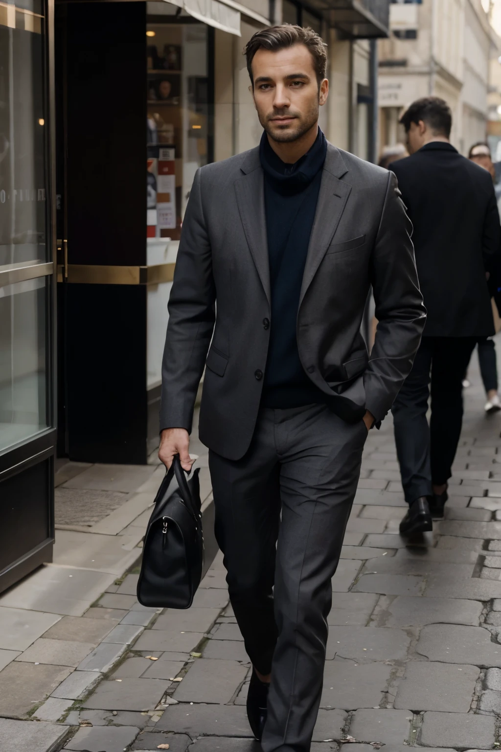 Représentation complète d'un homme trop réaliste homme d'affaire qui marche dans la rue 