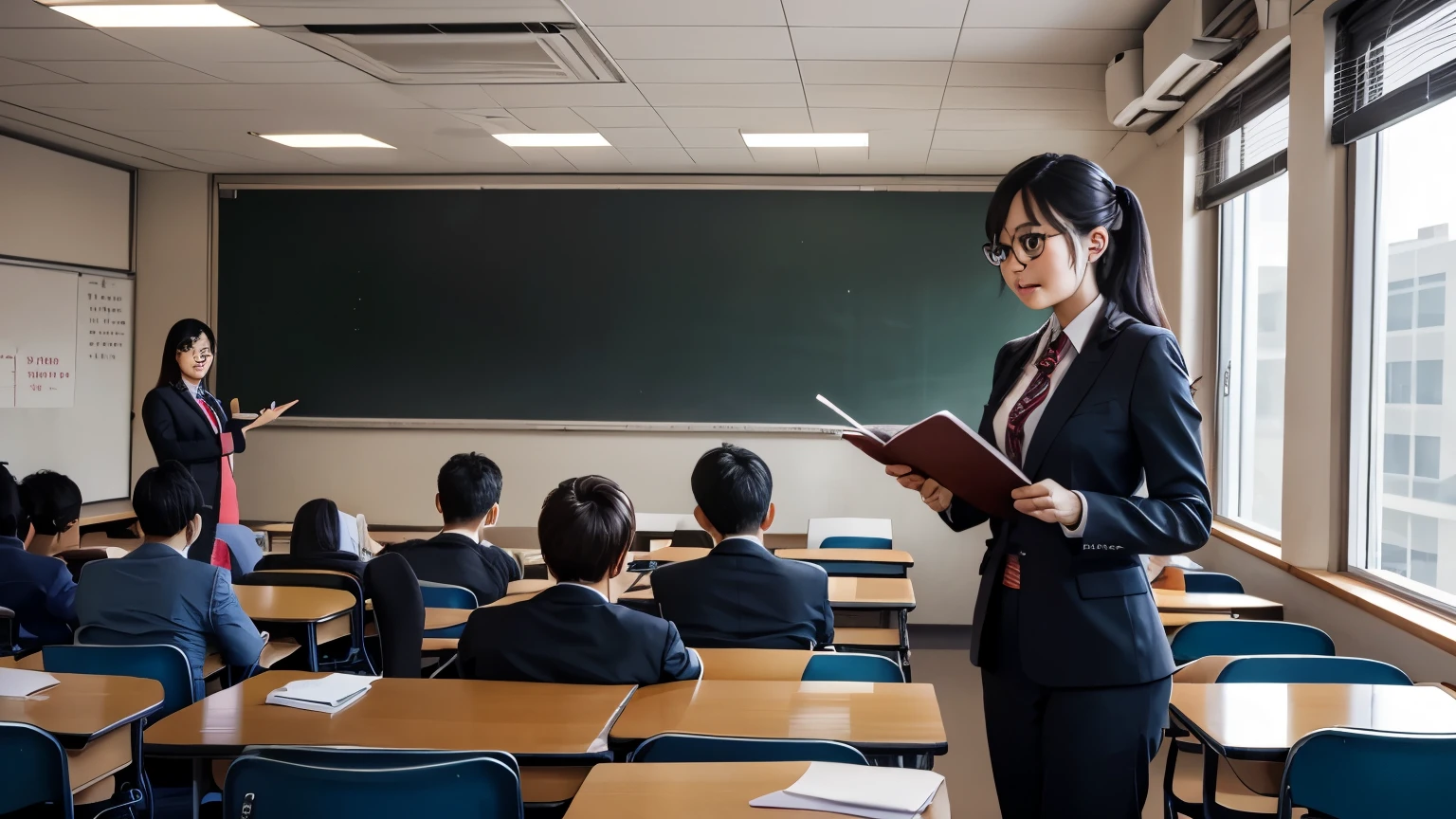 Teacher give lecture in the class in front of students, 