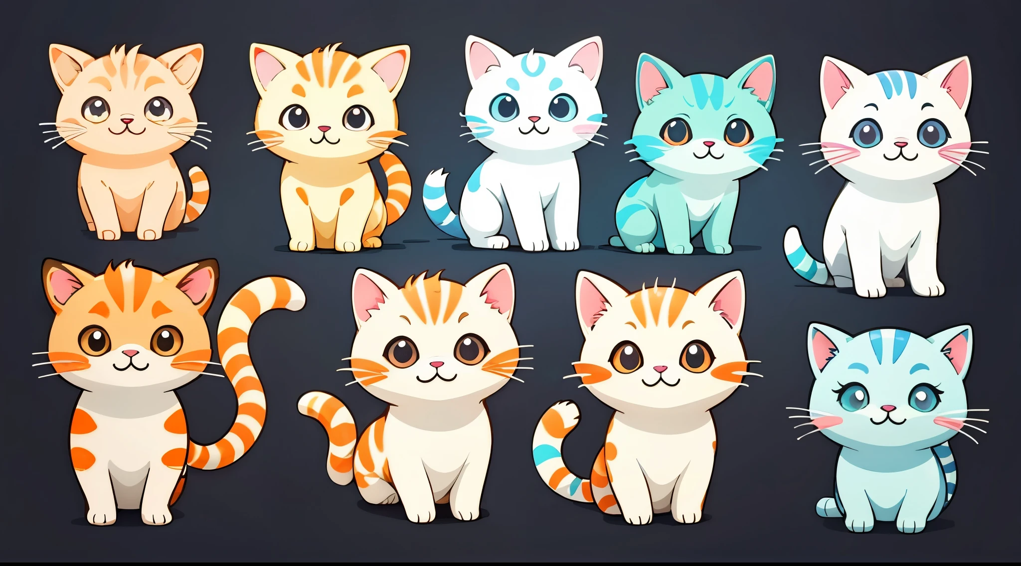 group of cute cats, watercolor, simple background, minimal, cute, tiny, pastel color, vector style,