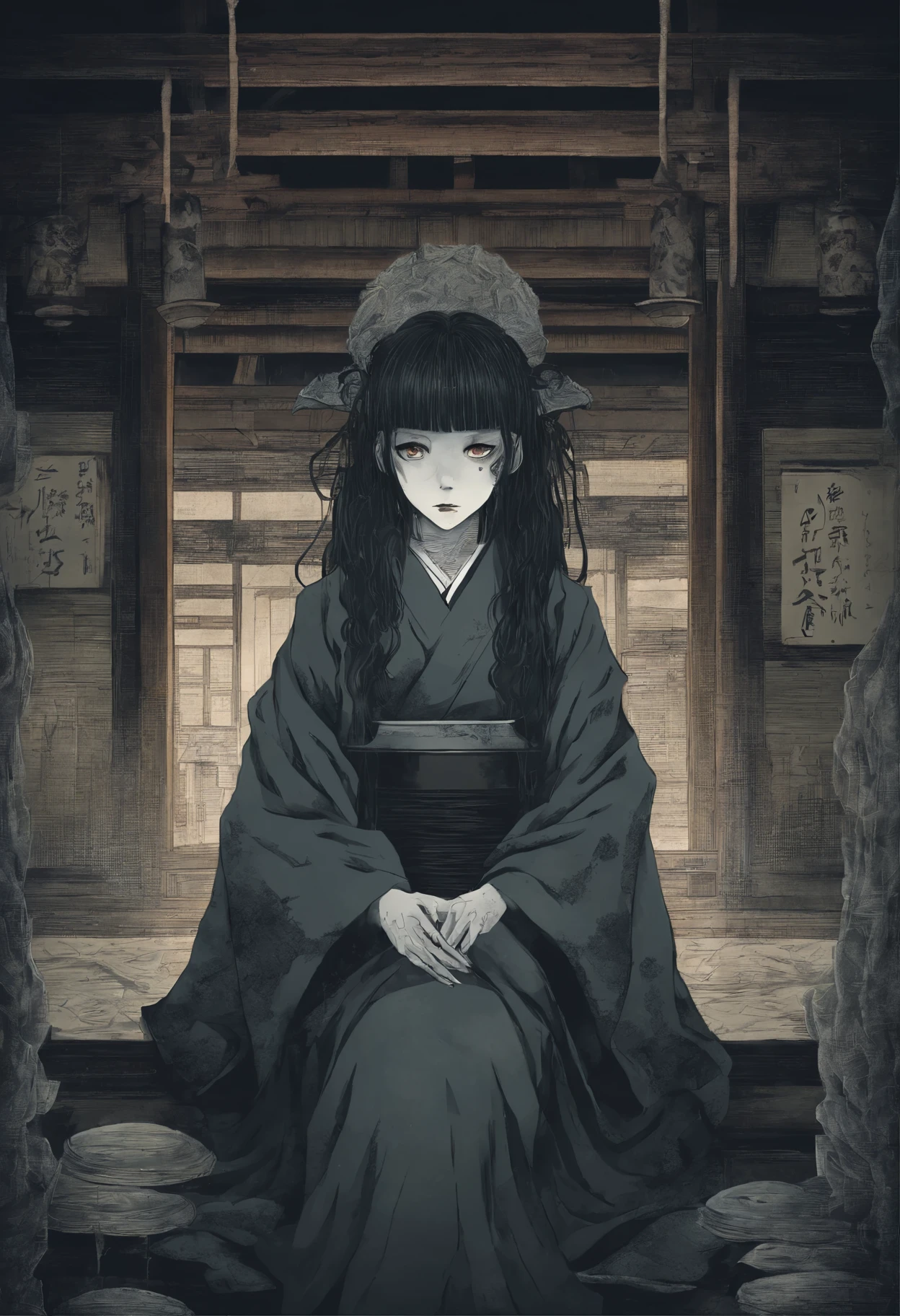 anime illustration、pretty girl、************、Gentle long perm、The World of Ukiyo-e