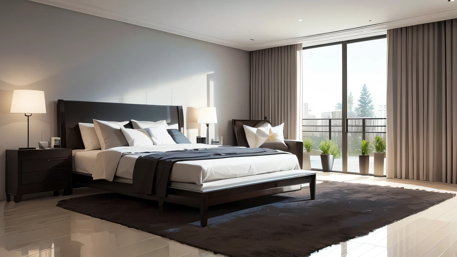 you are a famous interior designer、I was asked to create a 3D image of a large modern room.。. Create a harmonious environment with modern and minimalist furniture. Including garden interior.