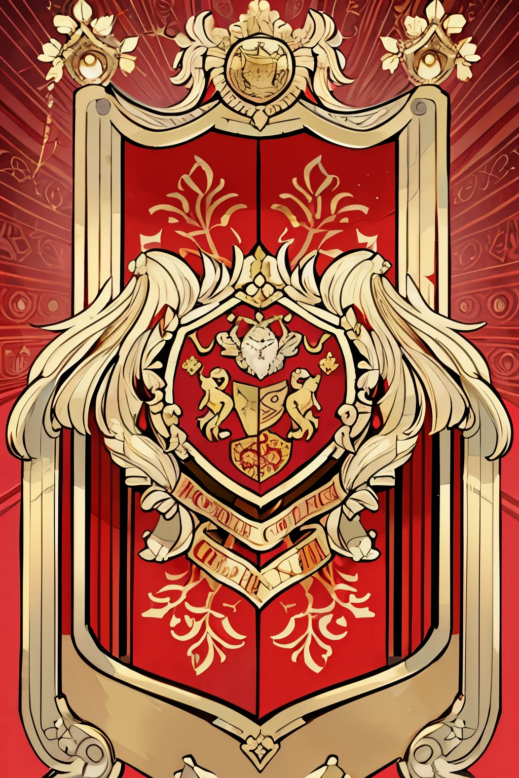 ( coat of arms design) lion in the center of the shield, a red and gold shield with a stylized design on it, shield design, fantasy shield, gold and red armor, red and gold coat of arms, shield emblem, royal coat of arms, sword, lion symbol, coat of arms