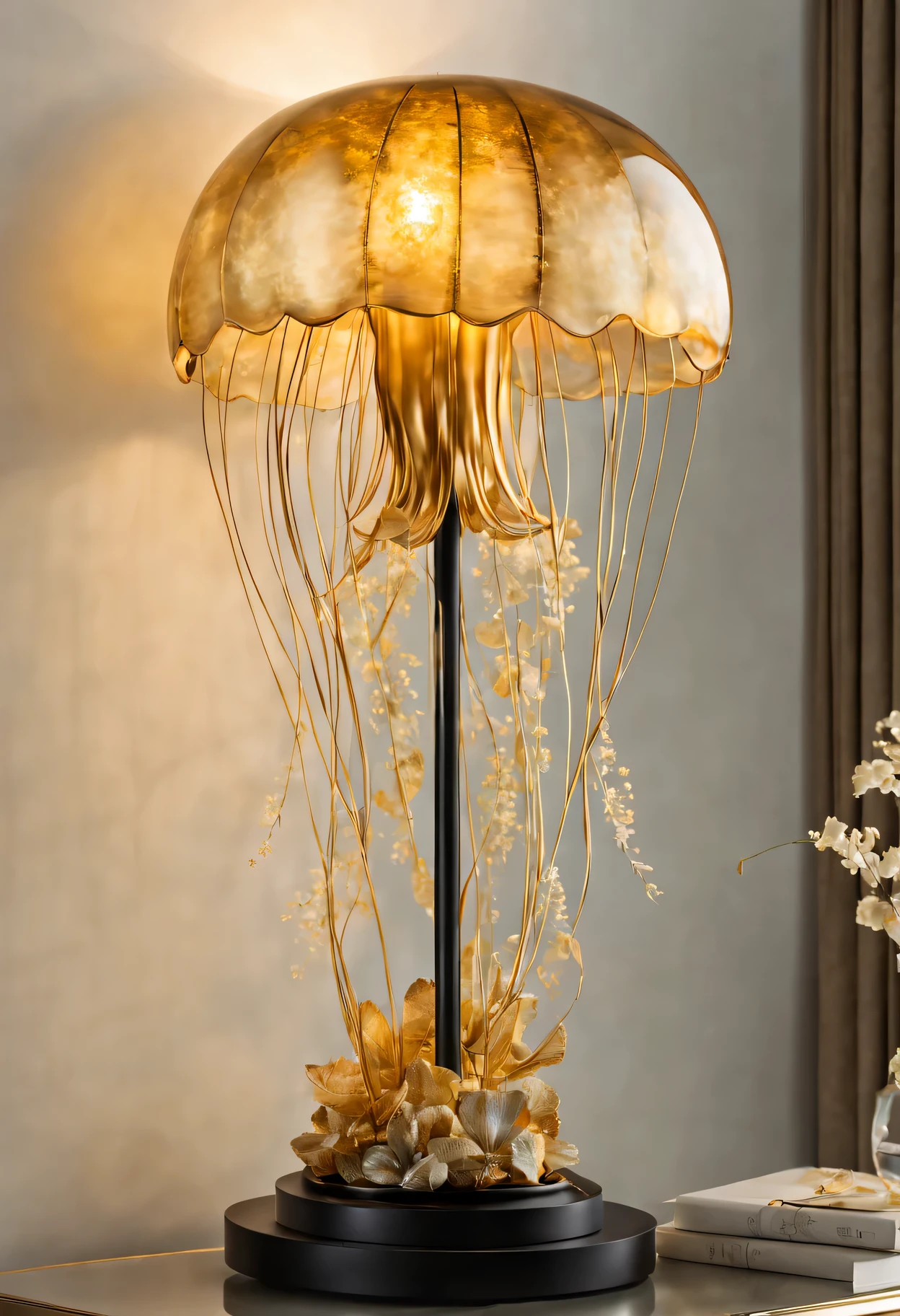 Golden jellyfish table lamp,glow in the dark,sparkling art installation,Painted with intricate details and shimmering textures,A charming centerpiece for any room,Light reflects from golden surface,Create a warm and welcoming atmosphere,The fusion of elegance and nature,Surreal and mesmerizing sight,conversation starter,Delicate tentacles sway gracefully,Shimmering with a soft glow,ethereal existence,Gives off a soft, soothing glow,Bring an ocean vibe to your space,Symbol of tranquility and peace,A masterpiece of art and craftsmanship,Charming colors float inside the glass clock,A harmonious blend of modern and organic aesthetics,A unique and fascinating piece of art,illuminates the surrounding environment,Statement pieces that exude sophistication and luxury,Create a magical atmosphere in any room,The perfect addition to your modern style, Simple décor,A delightful juxtaposition of nature and man-made design,Proof of the beauty and wonder of the underwater world,A must-have for those who appreciate art and design,The perfect gift for art lovers and nature lovers,Tasteful accessories,Add a touch of whimsy to your home decor,Amazing and awe-inspiring sights that transport you to the depths of the sea,A fascinating display of craftsmanship and creativity,A true masterpiece capturing the essence of jellyfish,Create a mesmerizing focal point,Capture attention and spark conversation,a sculptural wonder,Bring a sense of wonder and enchantment to any space,A striking and elegant piece of functional art,A testament to the beauty of the natural world in all its forms,A gentle reminder of the delicate balance between art and nature.