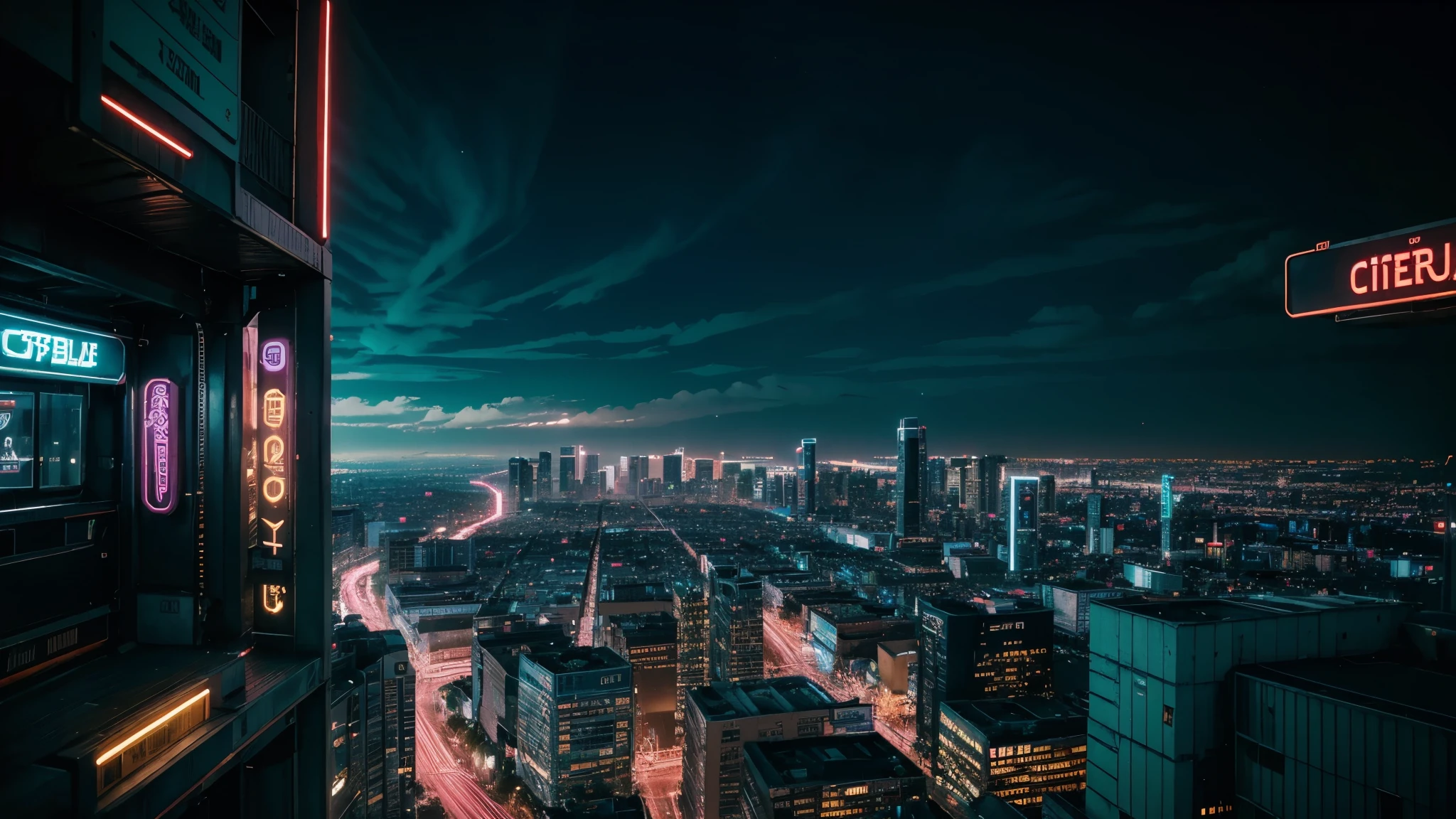 ciberpunk city, neon, night, bussy, high detail, rococo style, Fujicolor, Fujifilm, optical illusion, modern, Eye-Level Shot, emphasis lines, UHD, masterpiece, super detail, high details, best quality