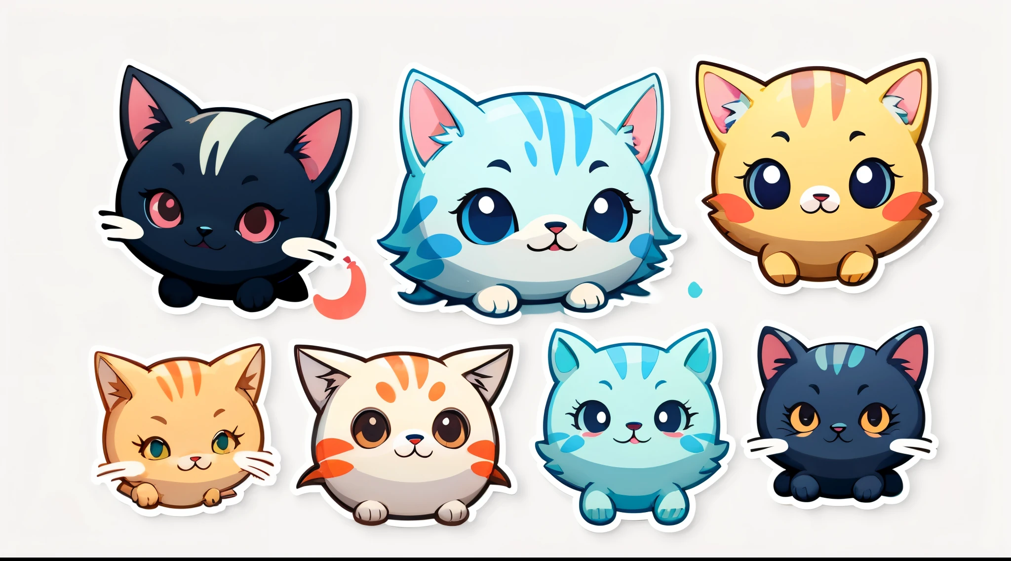 Group of cute peeping cats, watercolor painting, white background, Minimal, Cute, Tiny, pastel color, Vector style,