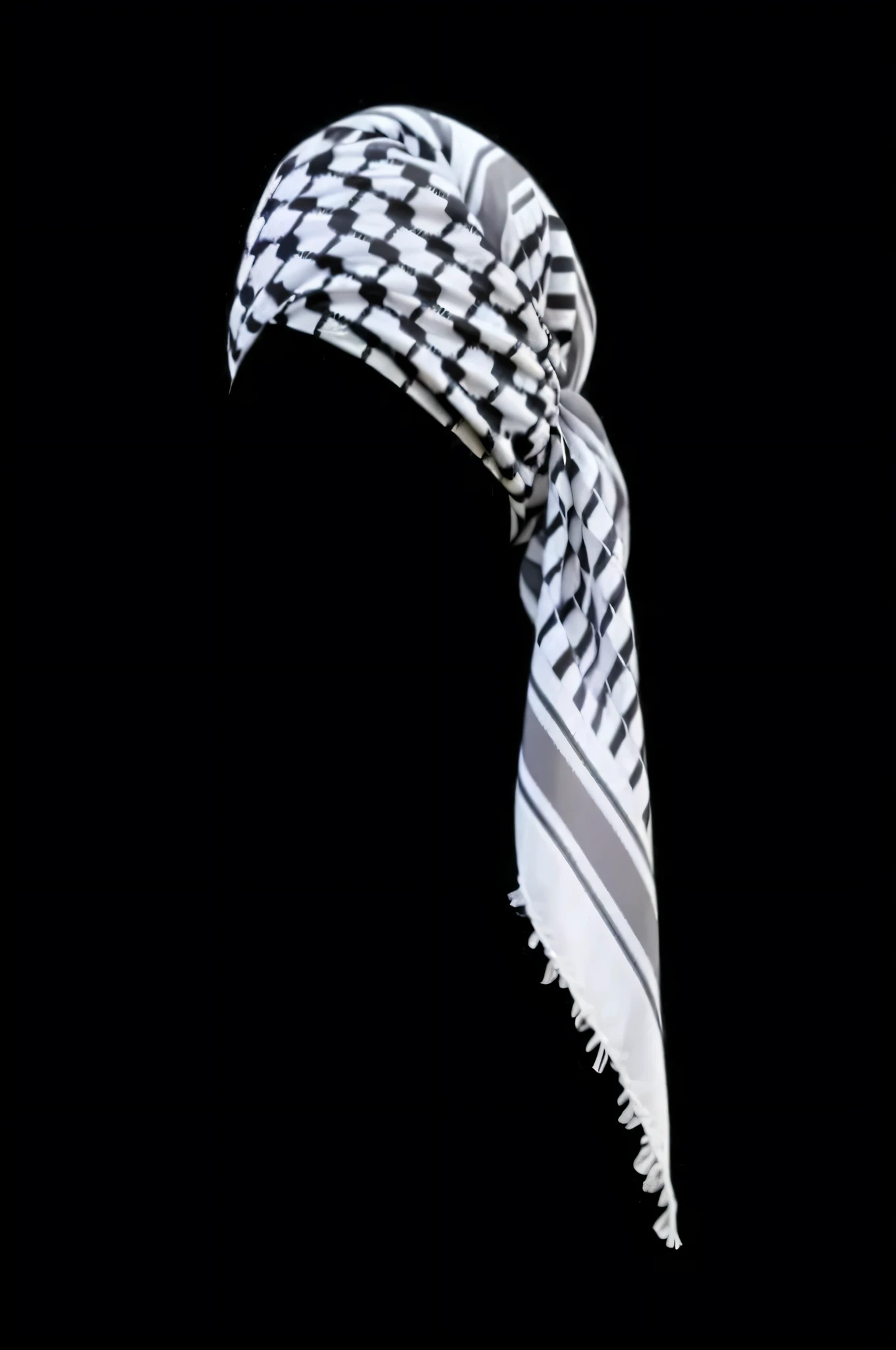 a close up of a person wearing a black and white scarf, head scarf, bandana, cloth head wrap, wearing a head scarf, turban, bandanas, white helmet, headpiecehigh quality, # 0 1 7 9 6 f, white scarf, scarf, patterned scarf, ornate turban, w 1 9 2 0, black and white color only