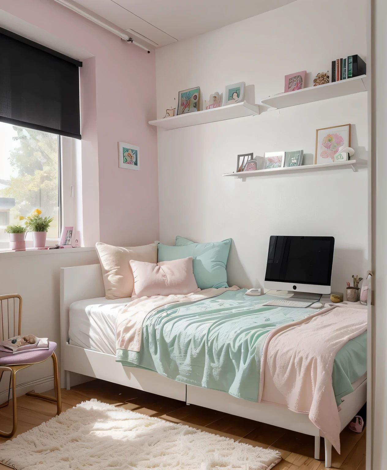 create, Please, apartment design for a sixteen year old girl, Keep in mind:
The interior design of a room for a 16 year old girl can be cozy, stylish and functional. Considering, that there will be only one bed in the room, This'it's important to create space, which will not only be a quiet place to relax, but also to support the girl’Interests and hobbies. Here are some ideas for decorating such a room:
Color palette: Choose soft and feminine shades., For example, mint, lavender, peach or pink, but feel free to add bright accents for variety.
bed: Choose a stylish bed wThish an upholstered headboard or rug, create a cozy place to sleep and relax. Place This in the corner of the room or along the wall, to free up maximum space for other functions.
workplace: Set up a desk for study or creativThisy wThish a comfortable chair. Provide sufficient lighting above the desk for comfortable work..
repository: Use functional and stylish repository systems, For example, open shelves, boxes and baskets, organize space and maintain order.
Recreational area: createте уютный уголок для отдыха с мягким креслом или креслом-мешком, bookshelf and soft pillows. This место может послужить идеальным местом для чтения., chatting wThish friends or just relaxing.
decor: Add decorative elements to the room, it reflects the girl'Interests: posters of her favorThise movies or bands, photos wThish friends, stylish table lamps, soft carpets and pillows.
Self-care area: Install a convenient mirror wThish a bedside table for personal care and repository of cosmetics.