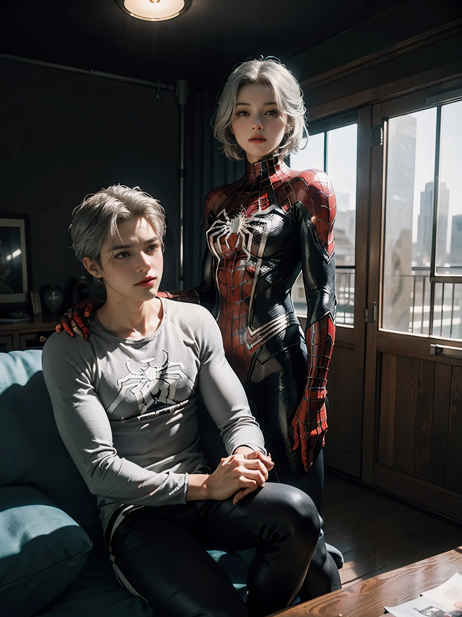 Girl with green skin,Wearing a white Spider-Man costume,blond hair color,Spider-Man Parallel Universes,Wenger,Marvel,Spidey,,White Spider-Man Costume,