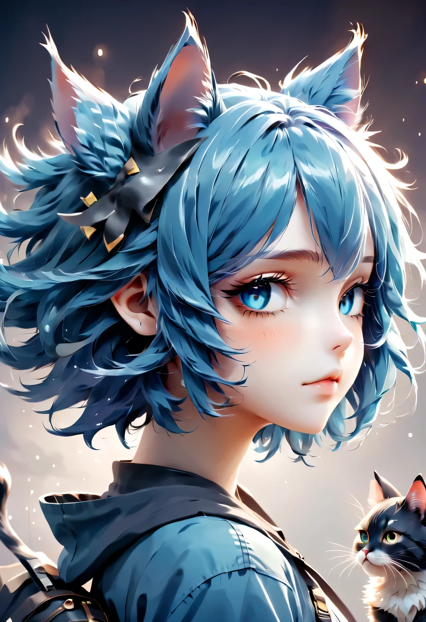 Blue hair cat ears anime girl, 2D animation style, waves, 2D animation, Anime cute art style, by Shitao, I would deny this, anime style 4k, QR diagram art, QR diagram art, anime girl profile, from Arknights, By Prue, No type, Communication kamaguka, return