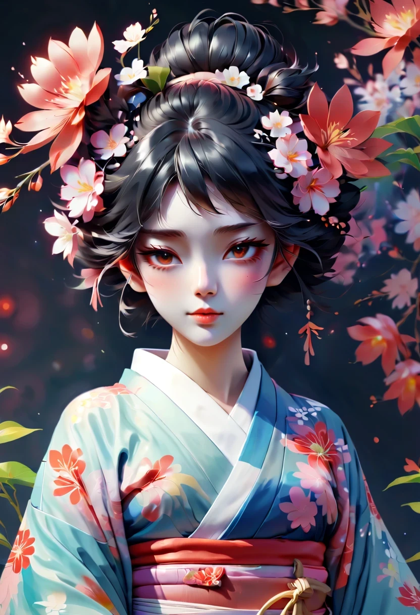 Wearing a kimono、Alafid woman with flowers on her head, beautiful digital artwork, Beautiful digital illustration, Beautiful digital painting, Gorgeous digital painting, Gurwitz style artwork, Realistic anime girl rendering, Smooth anime CG art, beautiful digital art, Excellent digital art and detail, Stunning digital illustrations, Detailed digital animation art, April rendering, Beautiful anime portrait
