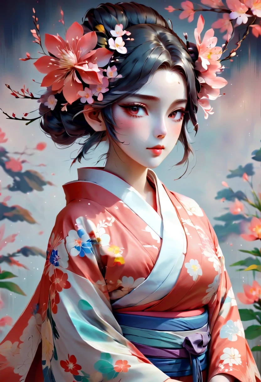 A woman in a kimono with flowers in her hair - SeaArt AI