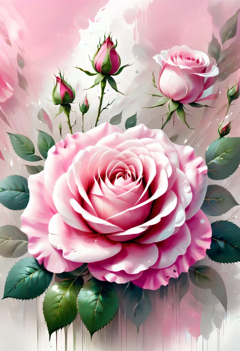 Abstract pink rose,wallpaper,Flat design style,complicated,clear details,Has a small amount of metallic linear color,white clean background,