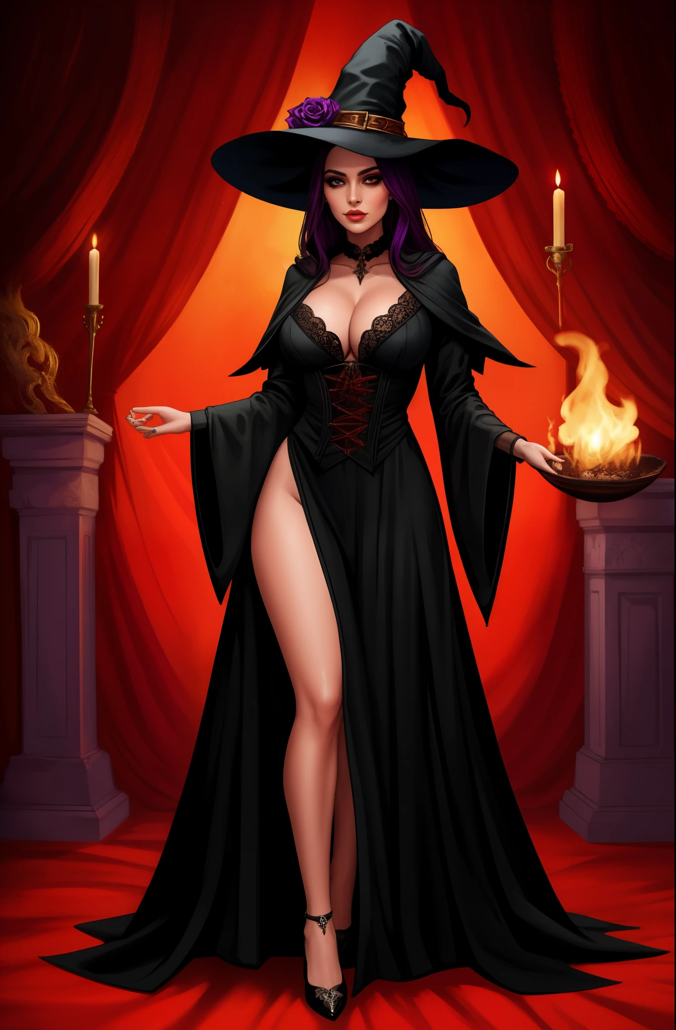 necromancer, witch, full body shot, sinister robe