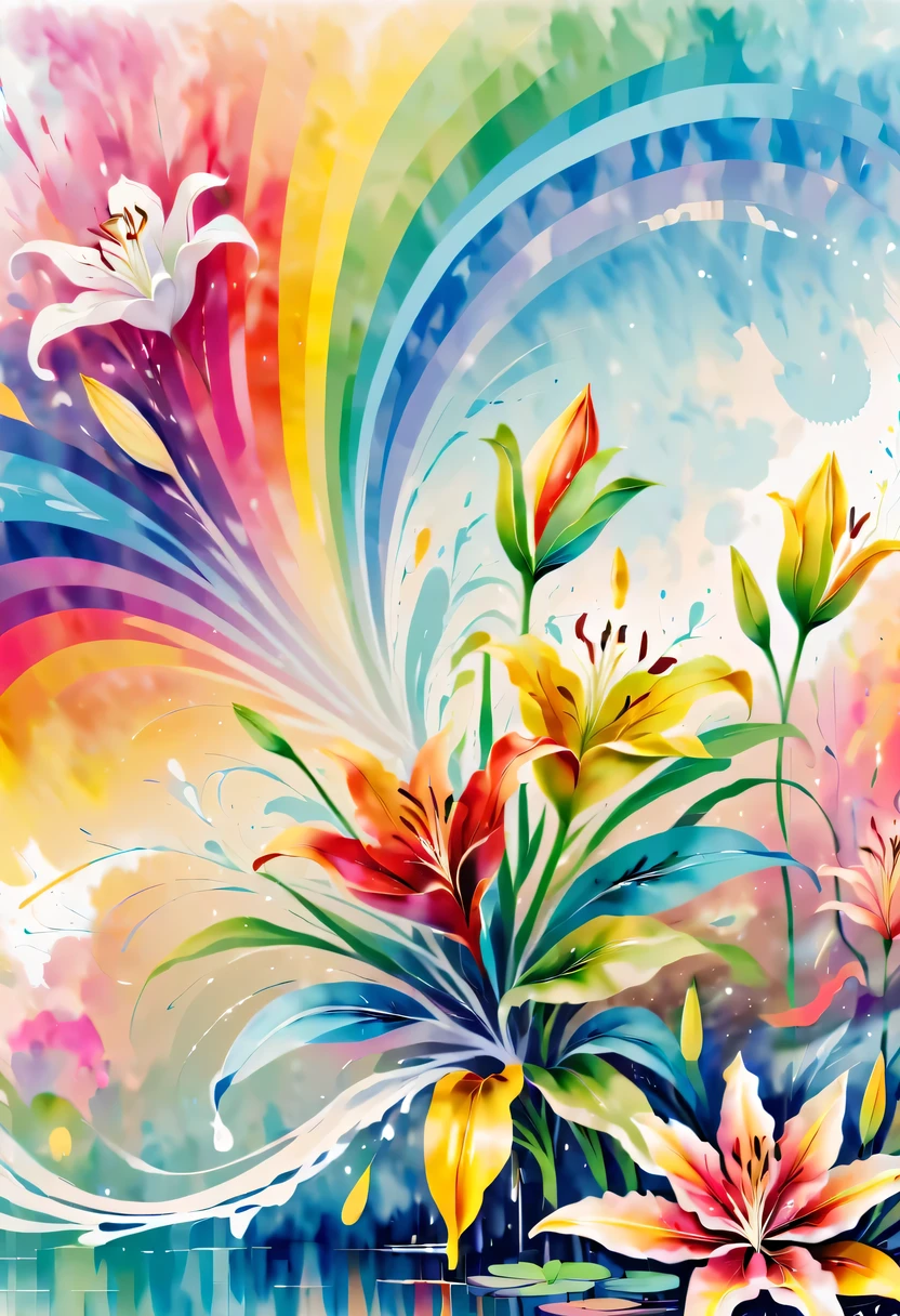 Abstract rainbow lily,  wallpaper, Flat design style, splash, rich and colorful, complicated