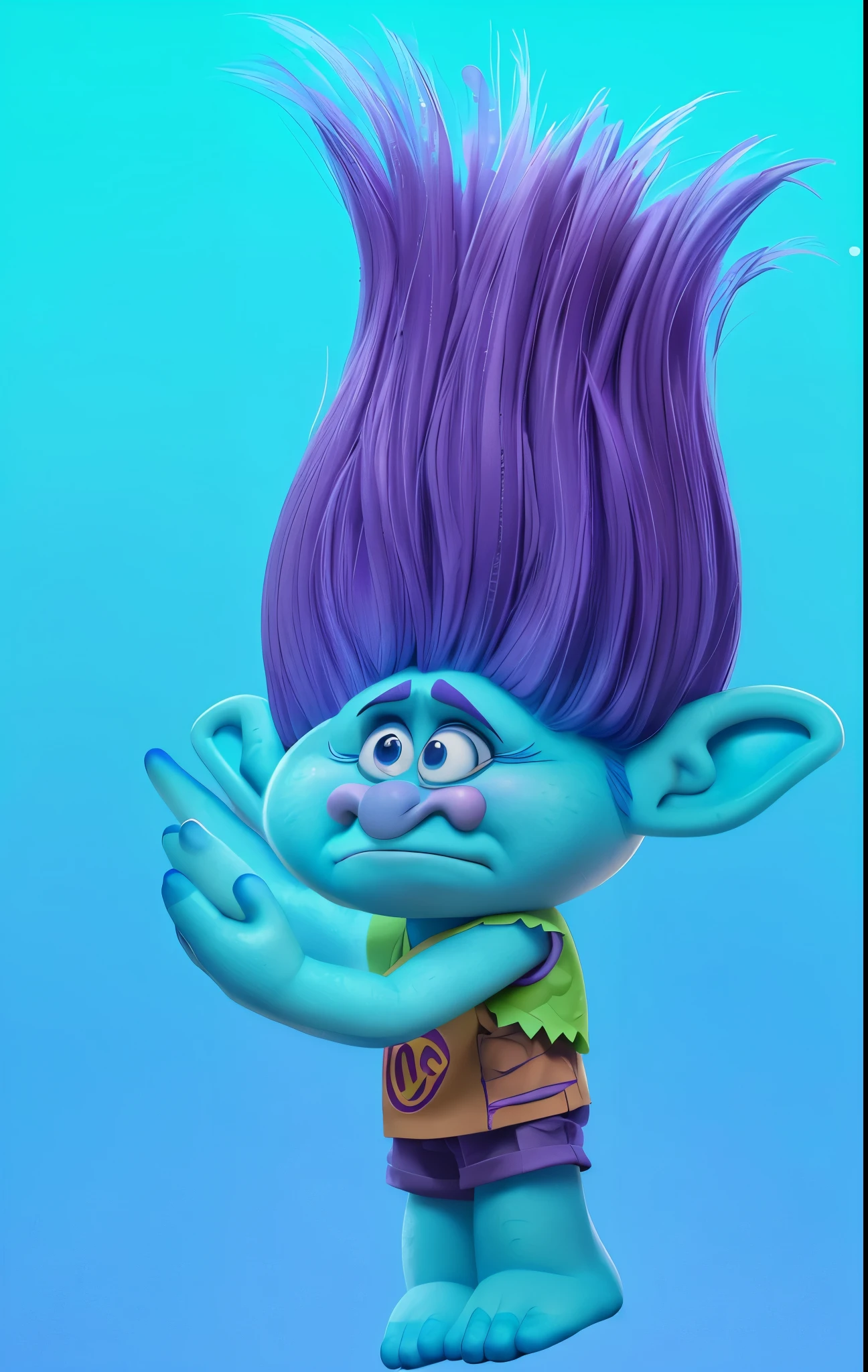 trolly with purple hair and a green shirt waving, trolls, cute little troll, Animated film еще, pixar renderer render, rendering in Arnold, troll, renderer, Movie Character, Anato Finnstark. pixar, Sony Pictures Анимация, iconic character with high detail, animated character, Animated film, pouty look :: octane number, depicted as a pixar character, Smurf